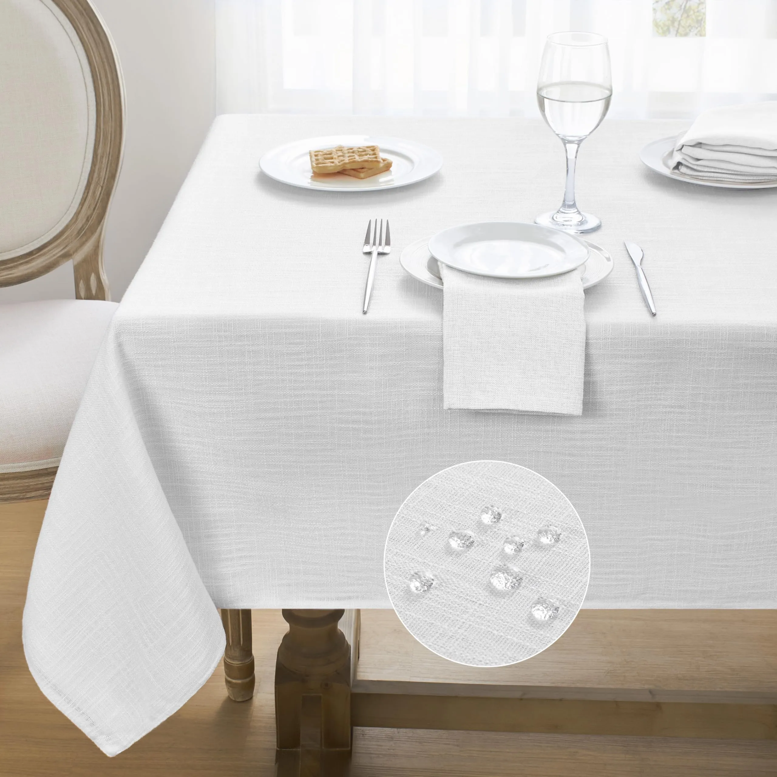 Softalker Tovaglia rettangolare in finto lino, impermeabile e antimacchia, 60 x 264 cm, Bianco - immagine 4