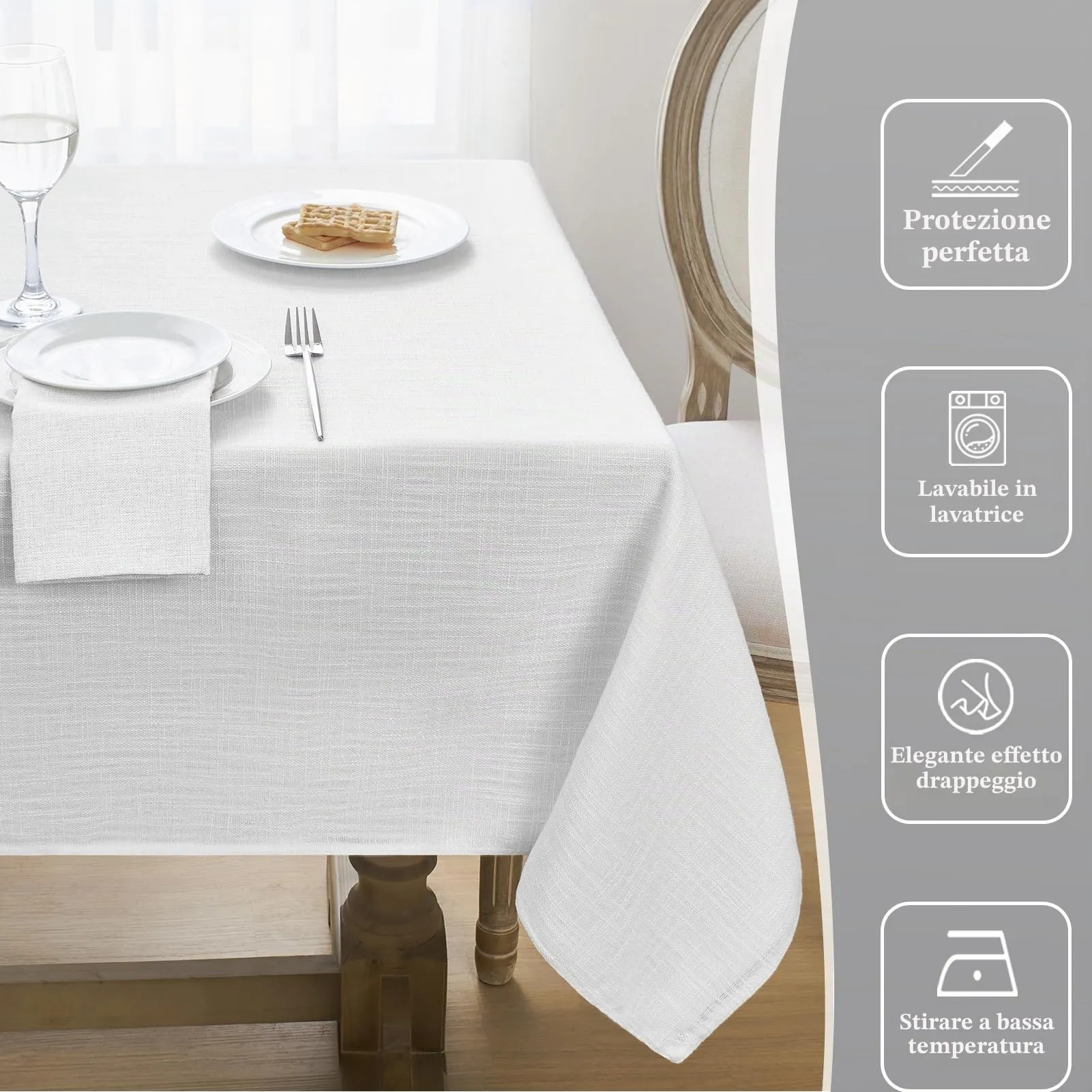 Softalker Tovaglia rettangolare in finto lino, impermeabile e antimacchia, 60 x 264 cm, Bianco - immagine 5