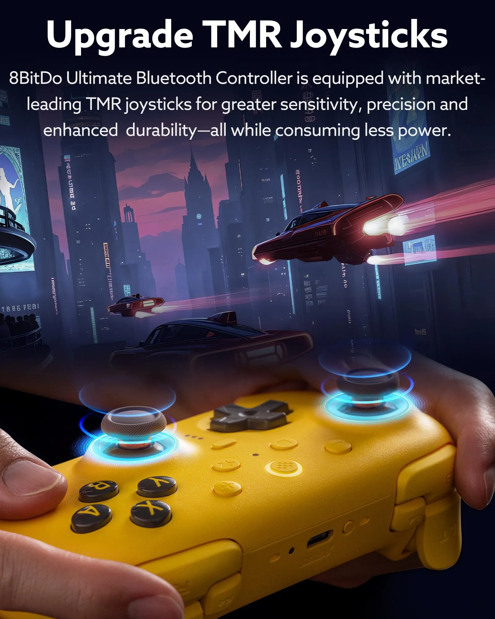 8Bitdo Ultimate 2 Bluetooth Controller for Switch 2, Switch, PC Windows - TMR Joysticks, RGB Fire Ring, Hall Effect Tactile Triggers, Yellow - immagine 2