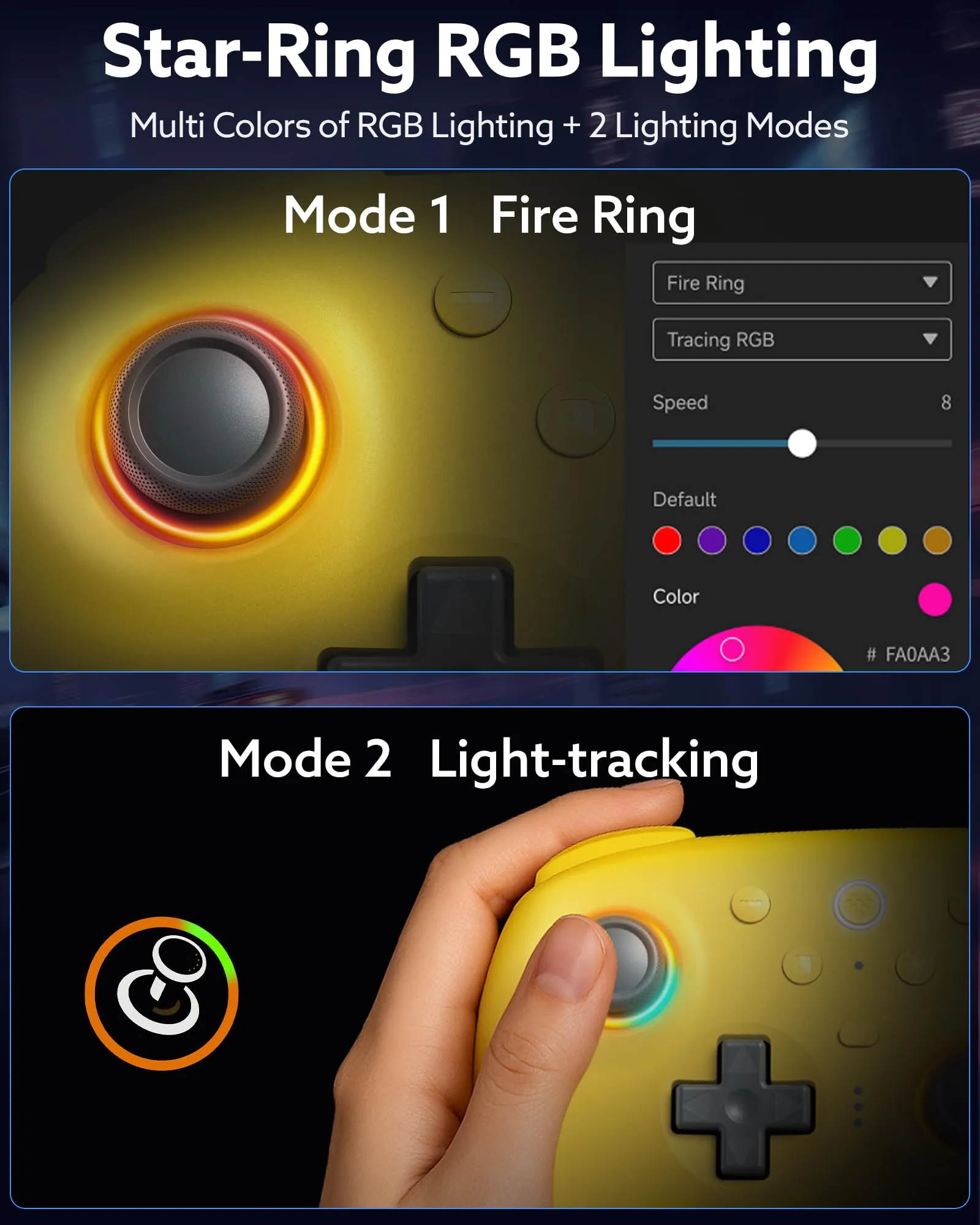8Bitdo Ultimate 2 Bluetooth Controller for Switch 2, Switch, PC Windows - TMR Joysticks, RGB Fire Ring, Hall Effect Tactile Triggers, Yellow - immagine 3