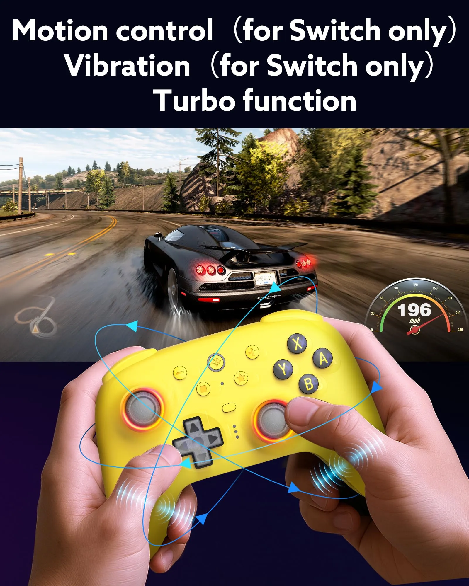8Bitdo Ultimate 2 Bluetooth Controller for Switch 2, Switch, PC Windows - TMR Joysticks, RGB Fire Ring, Hall Effect Tactile Triggers, Yellow - immagine 5