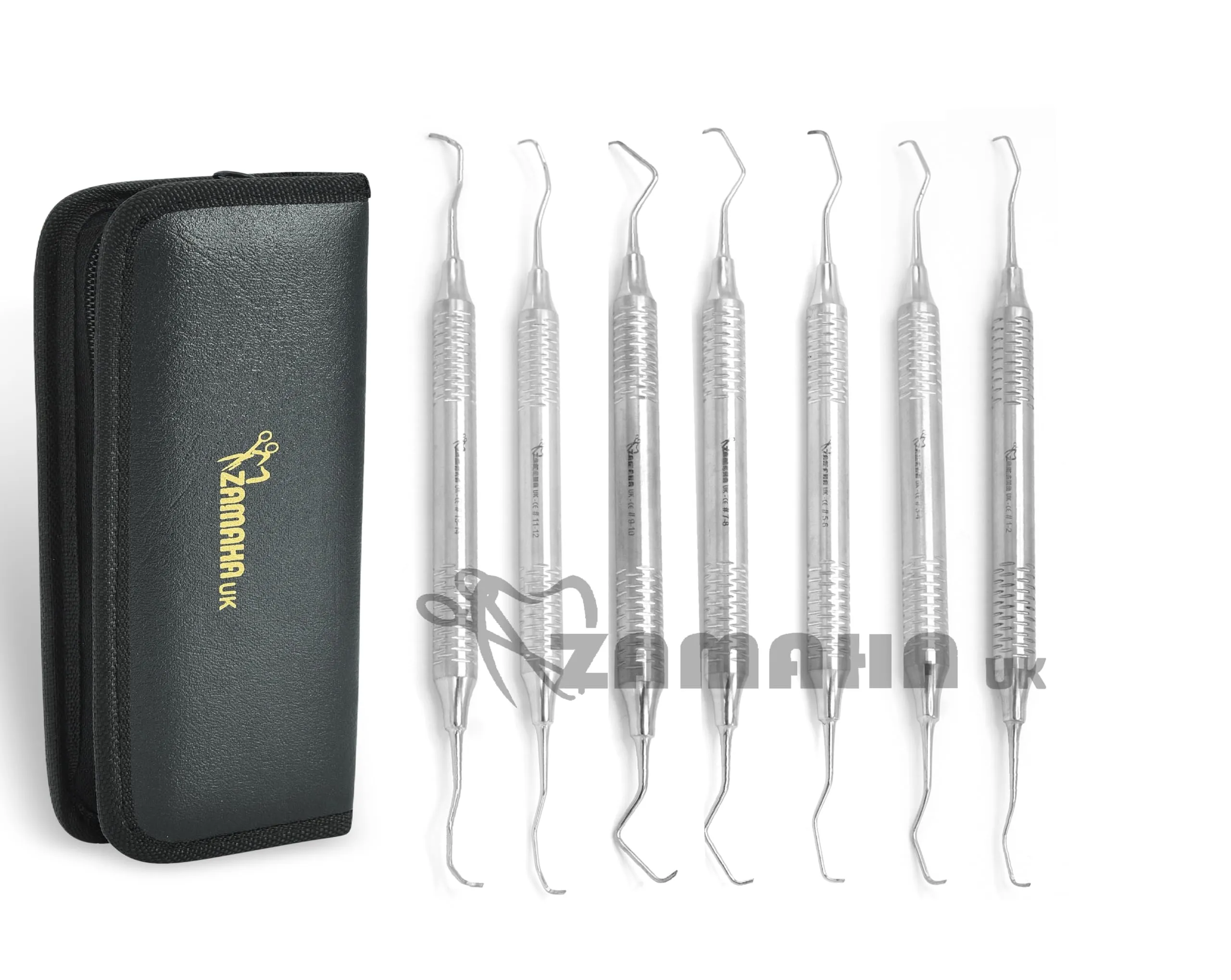 ZAMAHA UK Dental Gracey Student Practice Kit, Stainless Steel Dental Lab Set, 7 Pieces with Synthetic Leather Case - immagine 1