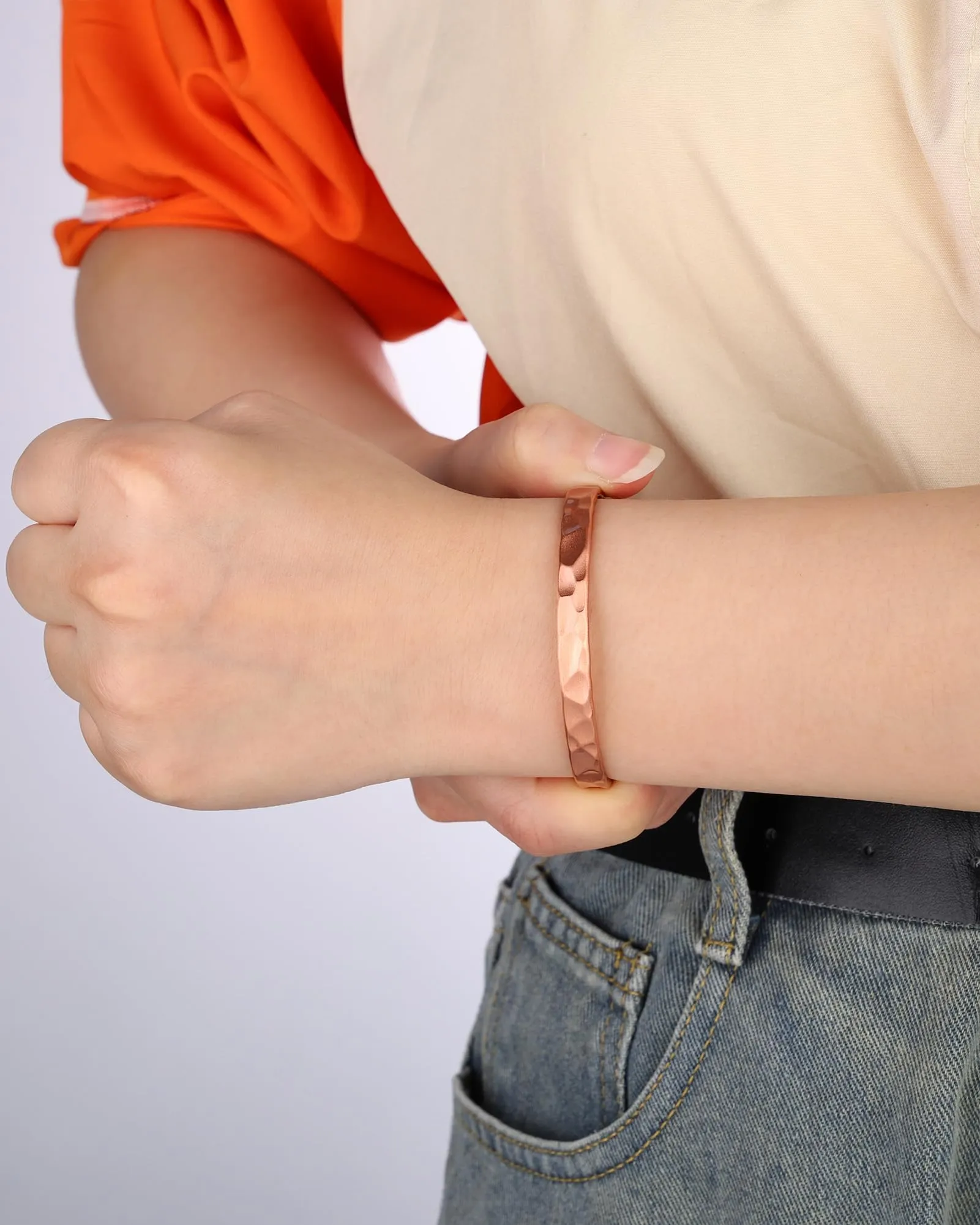 BioMag Bracciale da donna in rame puro martellato fatto a mano, Taglia unica - immagine 8