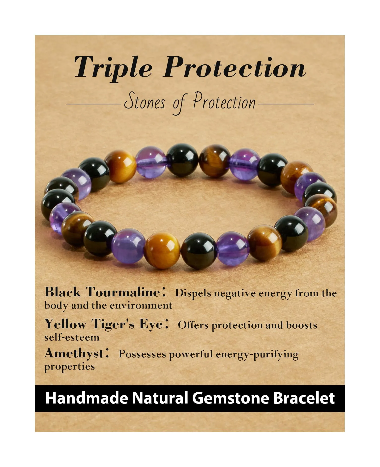 Landorilo Bracciale in Pietre Naturali per Donna, Tormalina, Occhio di Tigre, Ematite - immagine 1