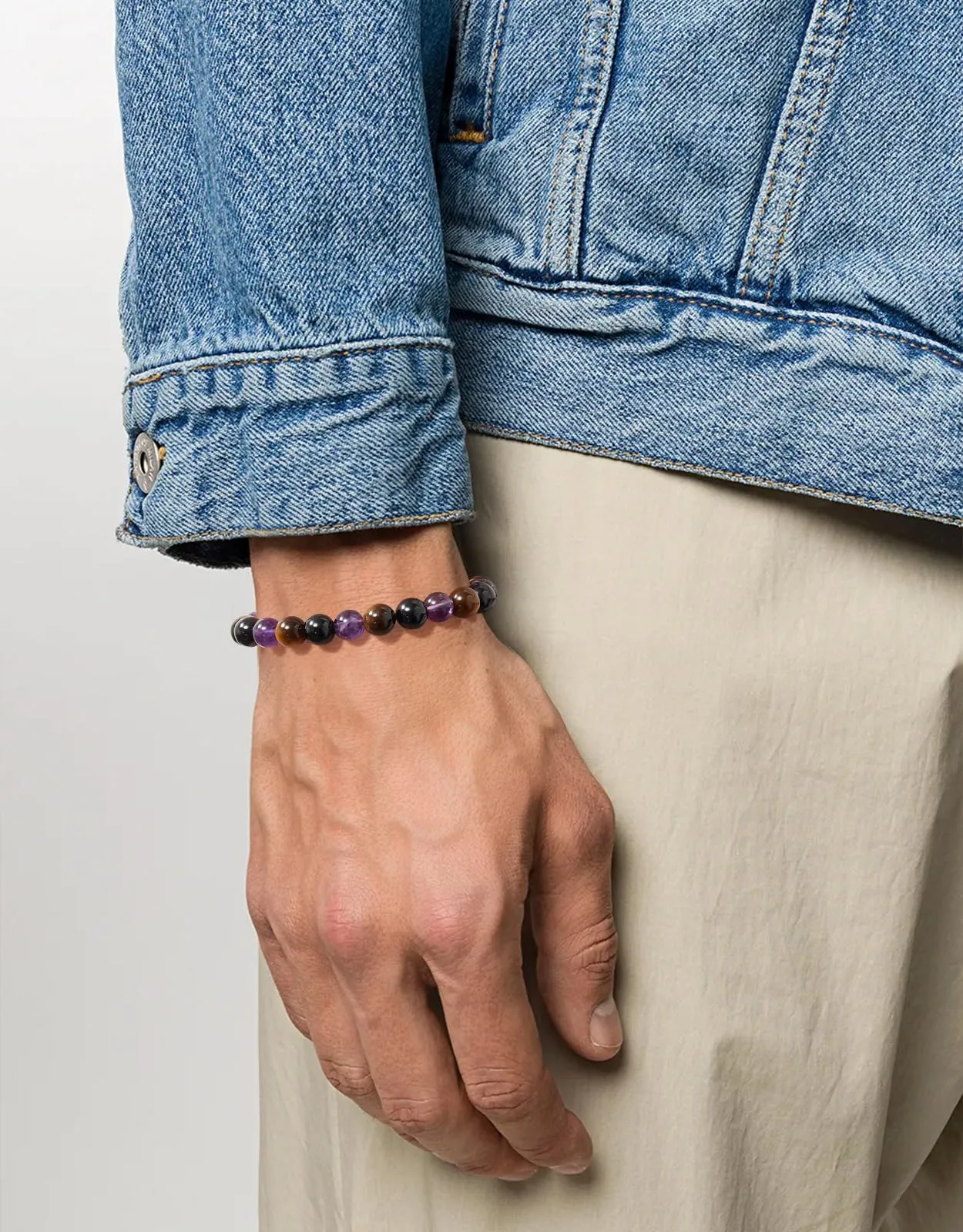 Landorilo Bracciale in Pietre Naturali per Donna, Tormalina, Occhio di Tigre, Ematite - immagine 2