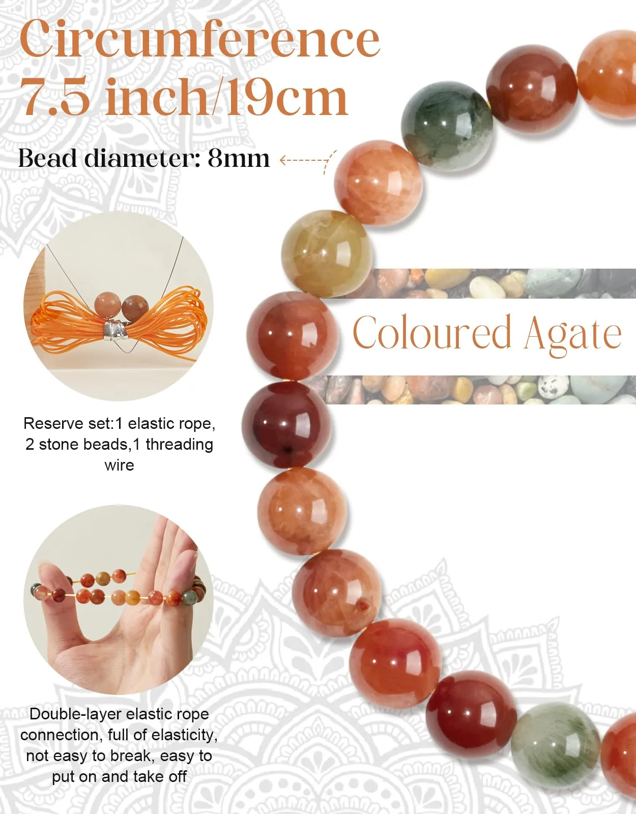 Landorilo Bracciale in Pietre Naturali Agata Colorata per Donna e Uomo - immagine 4