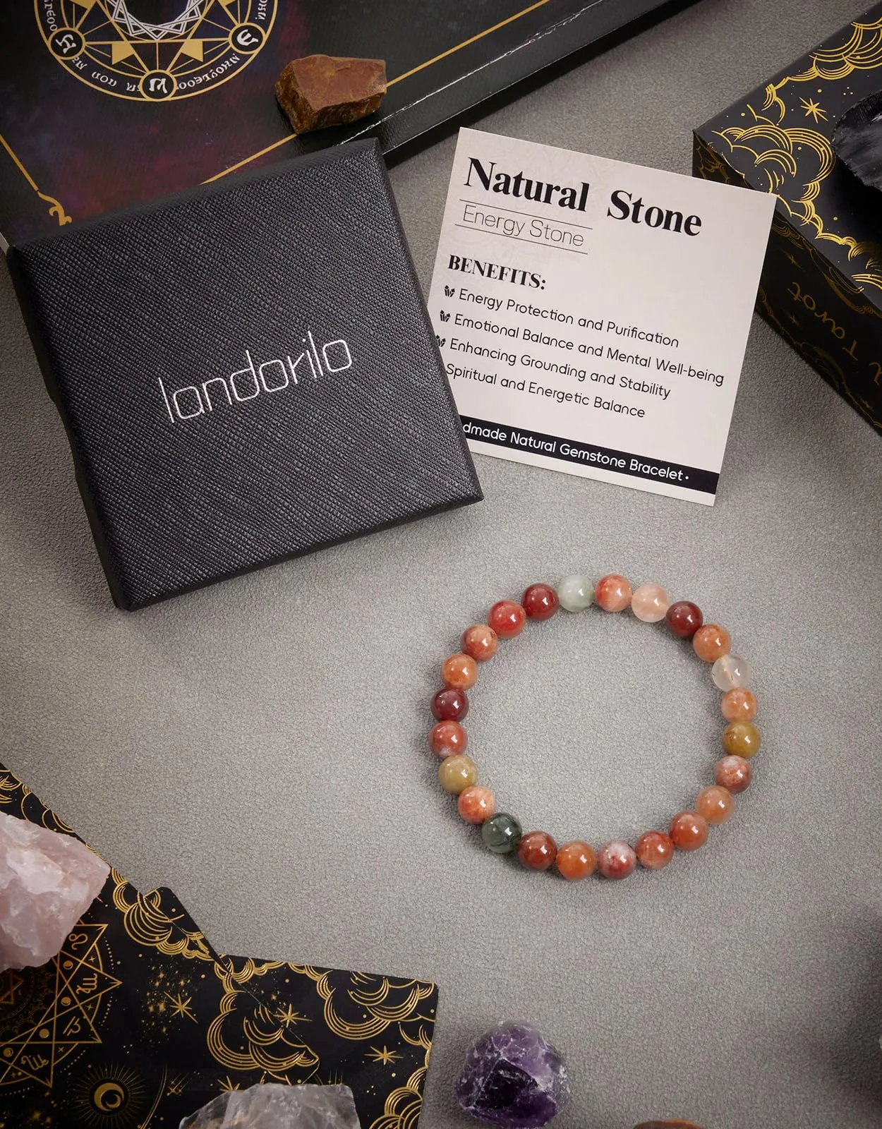 Landorilo Bracciale in Pietre Naturali Agata Colorata per Donna e Uomo - immagine 5
