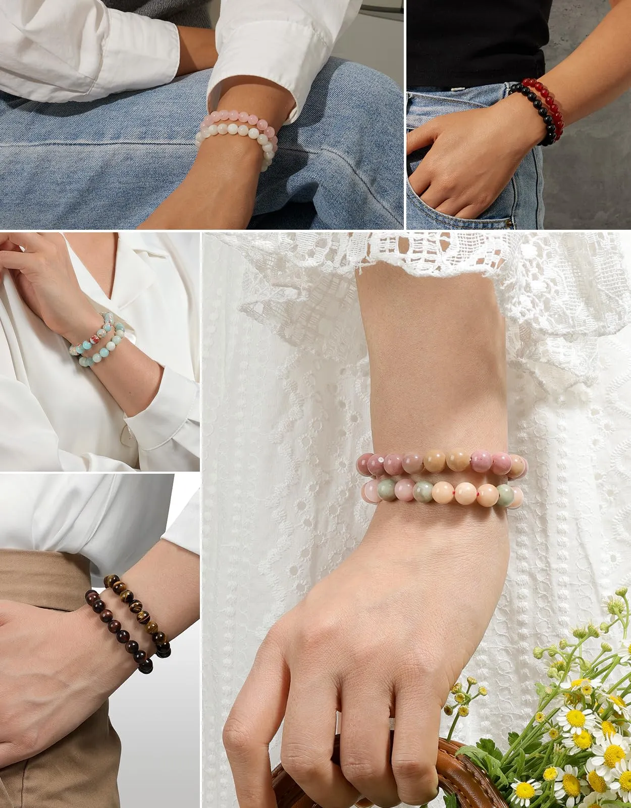 Landorilo Bracciale in Pietre Naturali Agata Colorata per Donna e Uomo - immagine 7