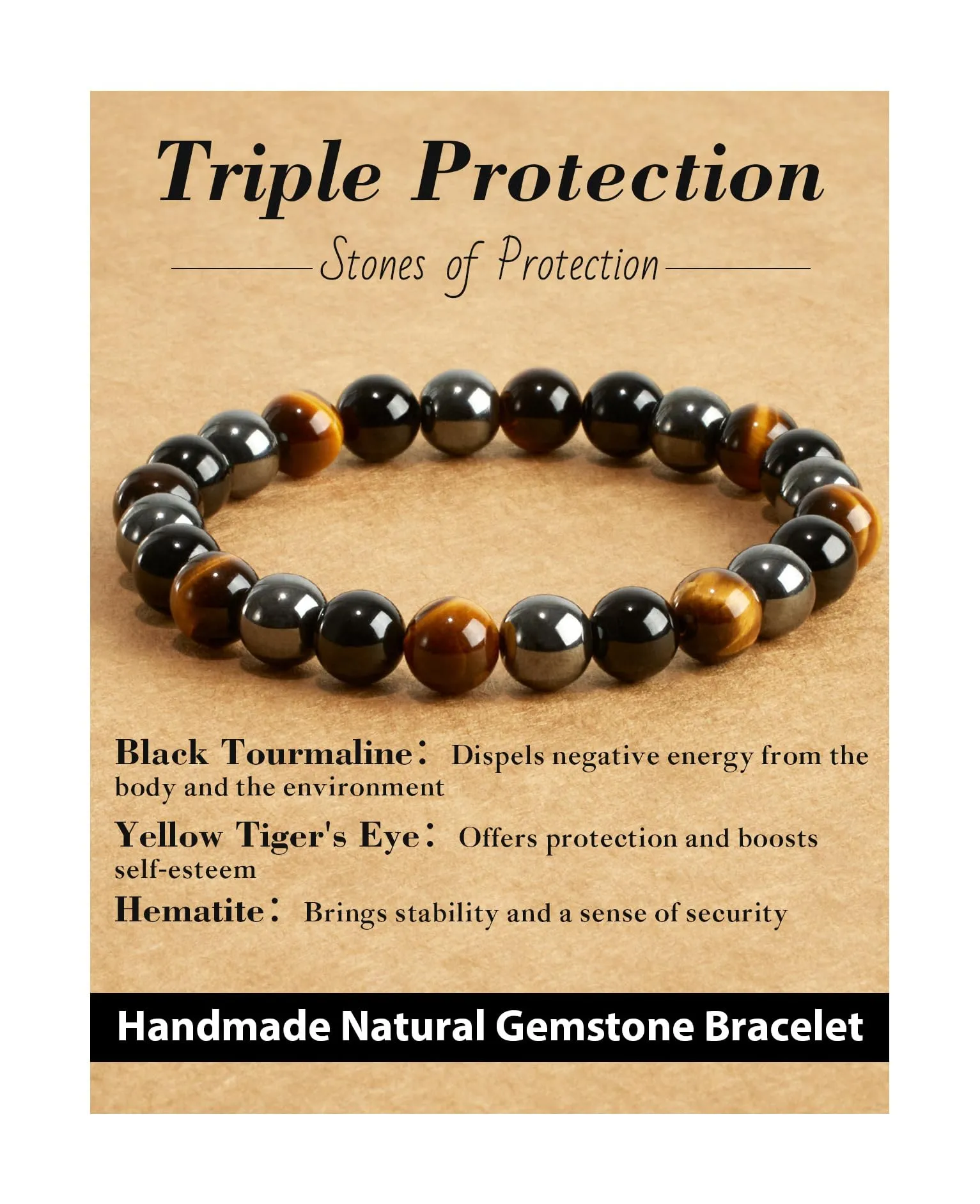 Landorilo Bracciale in Pietre Naturali Tormalina, Occhio di Tigre e Ametista per Donna - immagine 1