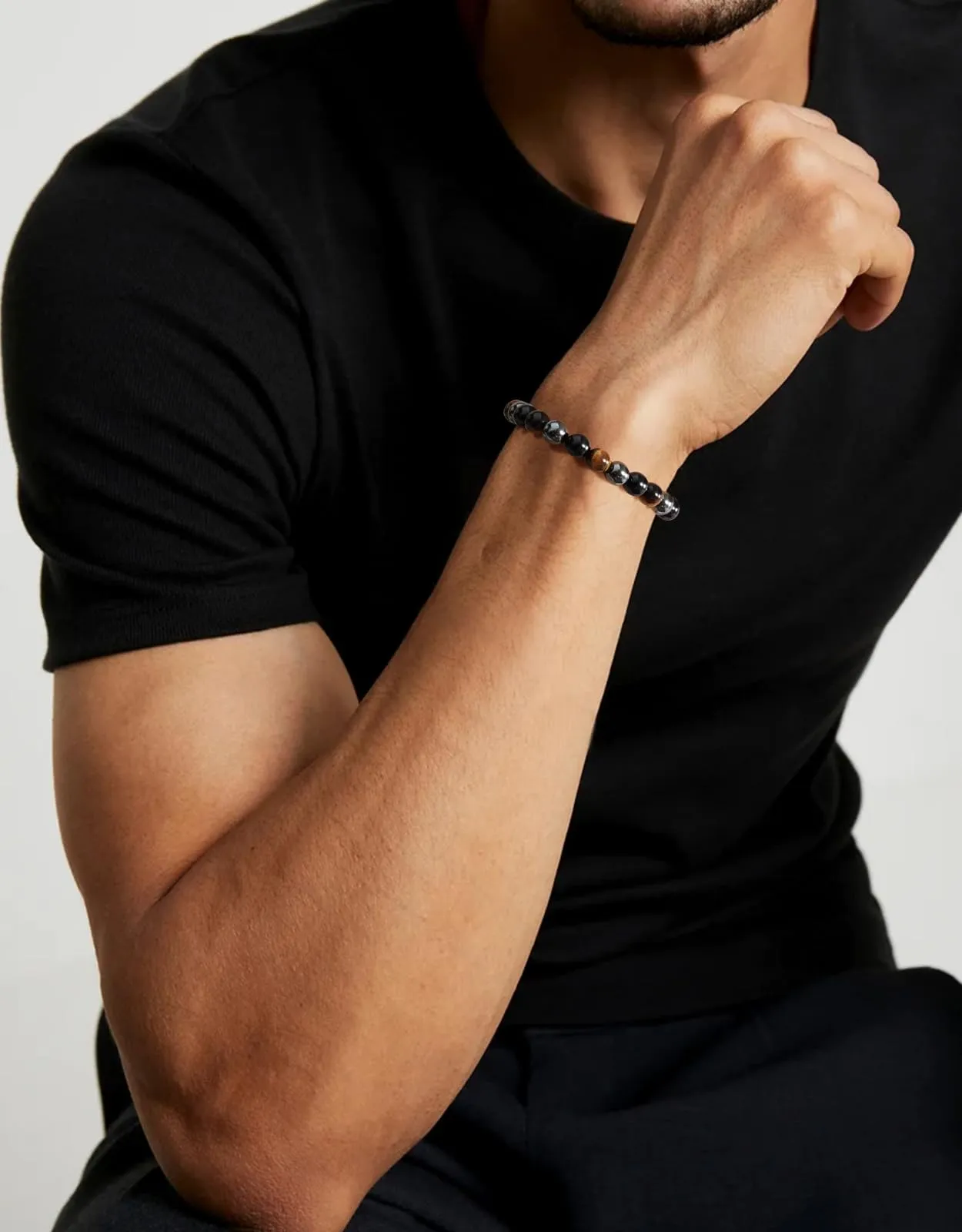 Landorilo Bracciale in Pietre Naturali Tormalina, Occhio di Tigre e Ametista per Donna - immagine 2