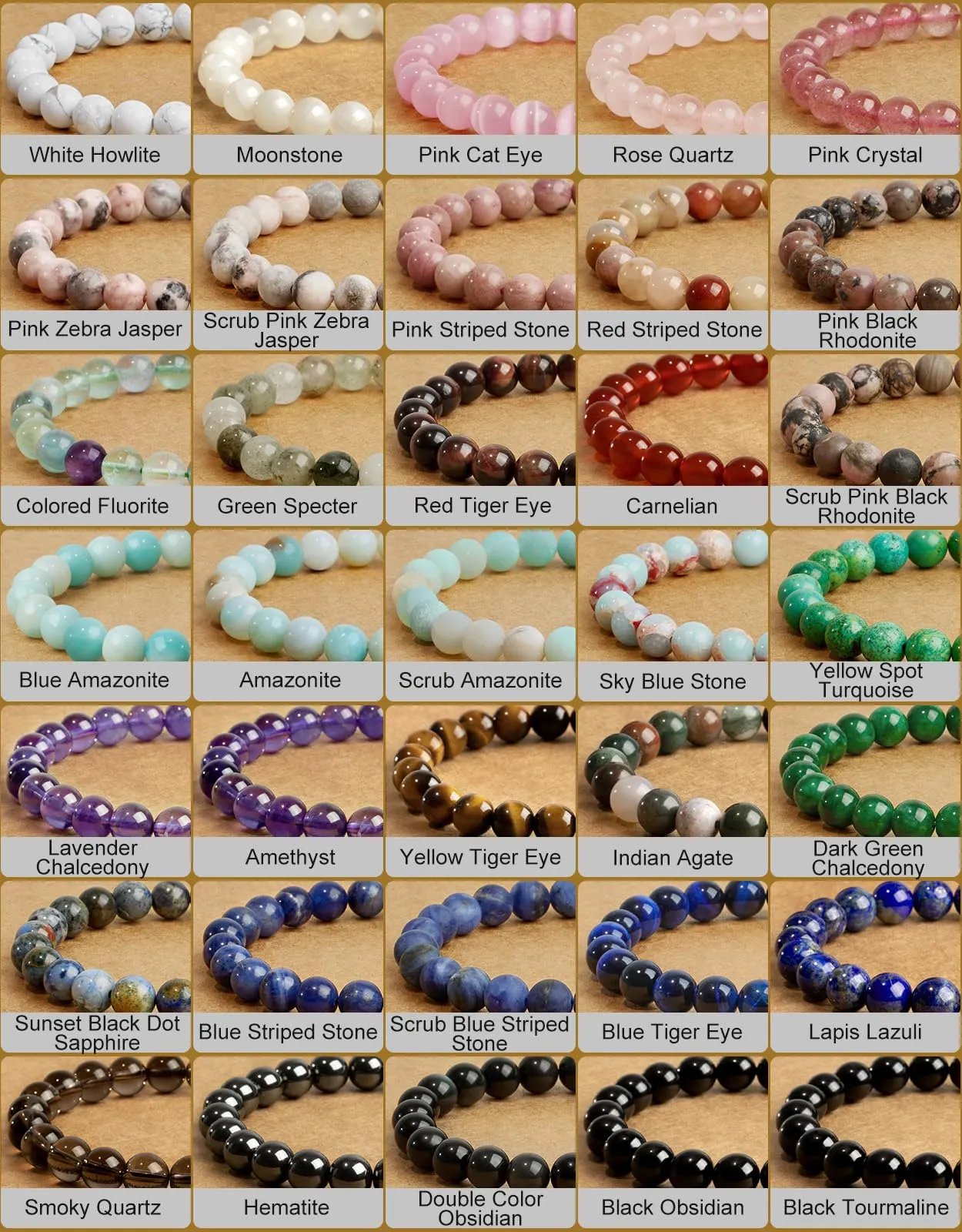 Landorilo Bracciale in Pietre Naturali Tormalina, Occhio di Tigre e Ametista per Donna - immagine 8