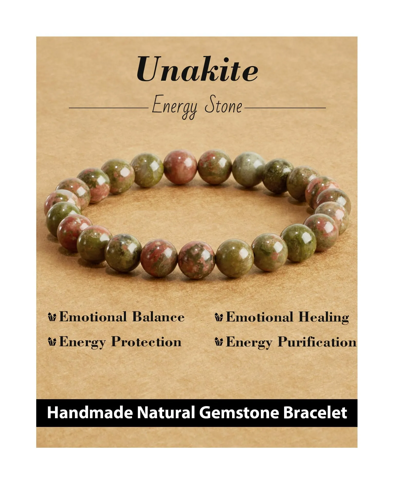 Landorilo Bracciale in Pietre Naturali Unakite per Donna e Uomo - immagine 1