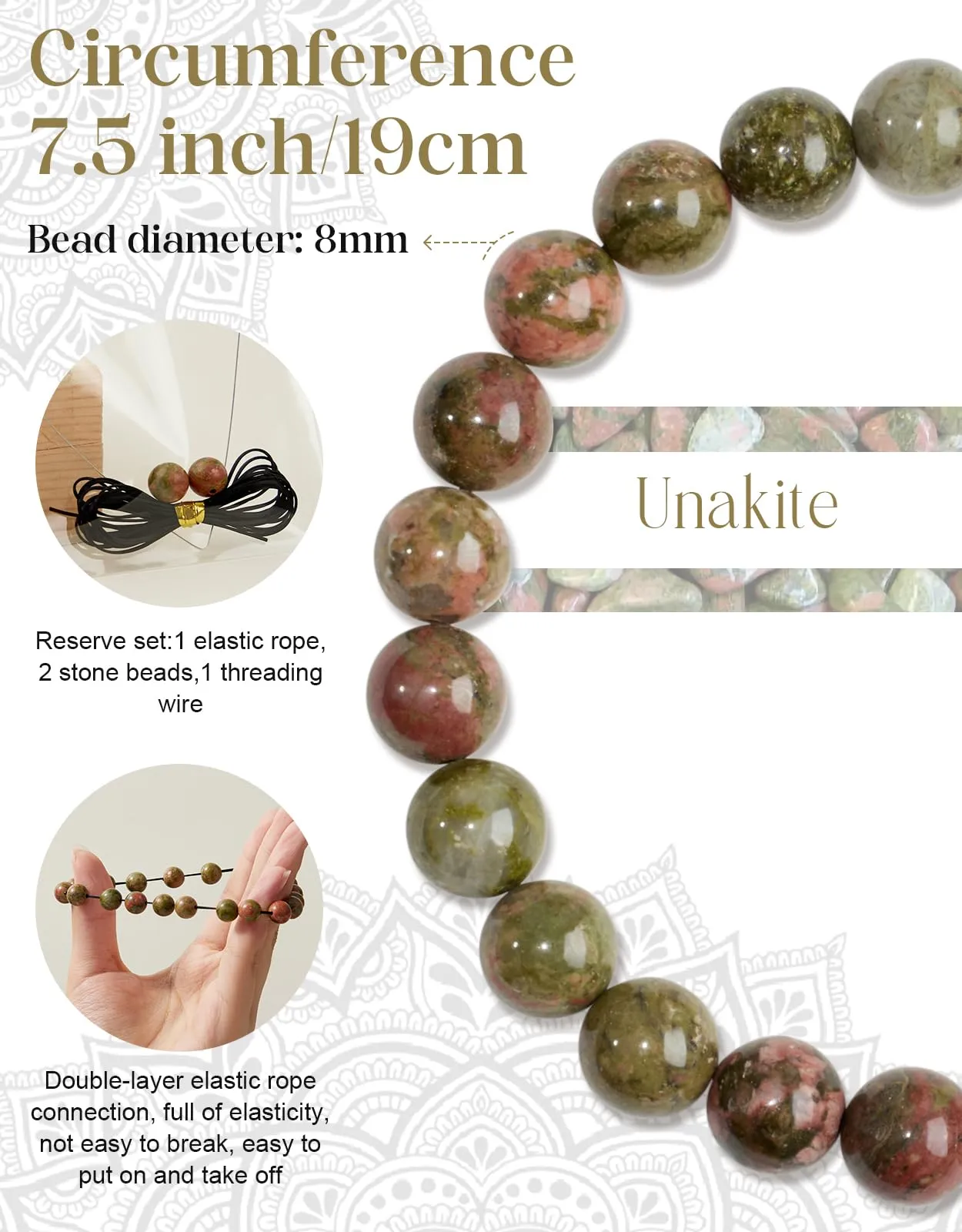 Landorilo Bracciale in Pietre Naturali Unakite per Donna e Uomo - immagine 4