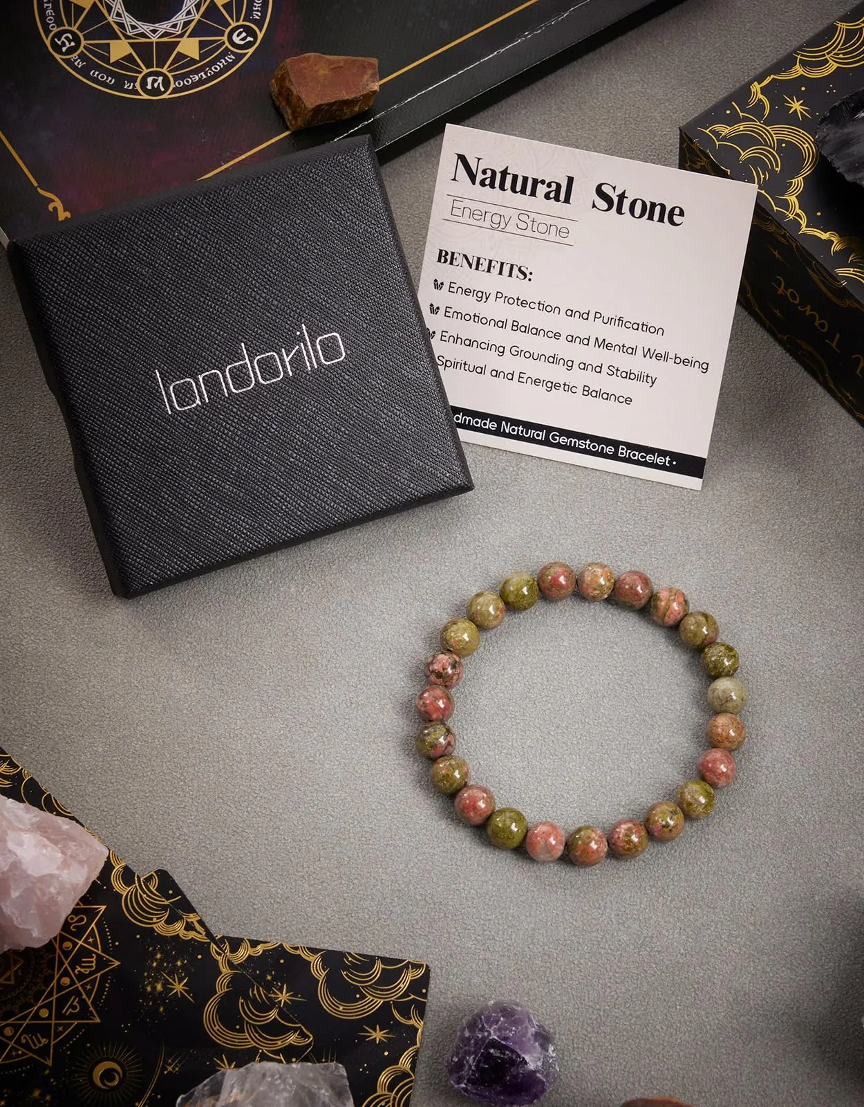 Landorilo Bracciale in Pietre Naturali Unakite per Donna e Uomo - immagine 5