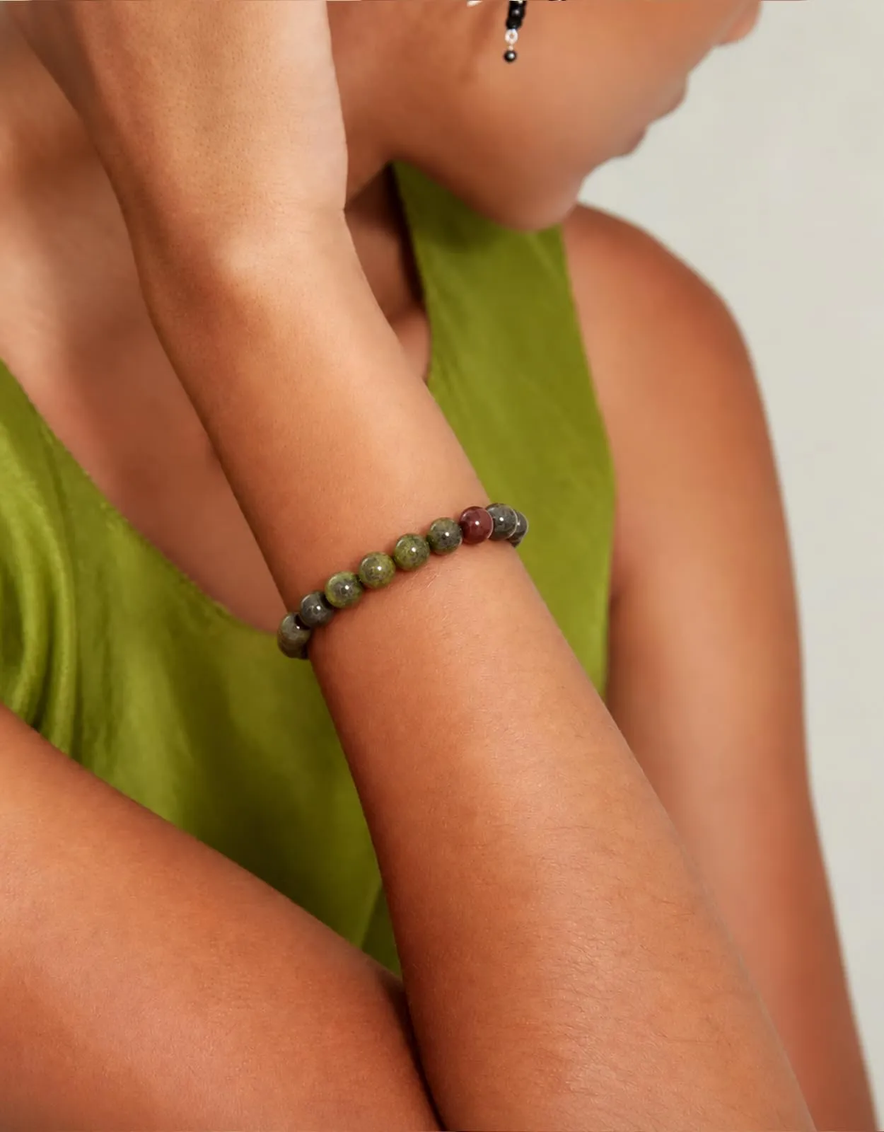 Landorilo Bracciale in Pietre Naturali Jaspe Sangre Dragón per Donna e Uomo - immagine 3