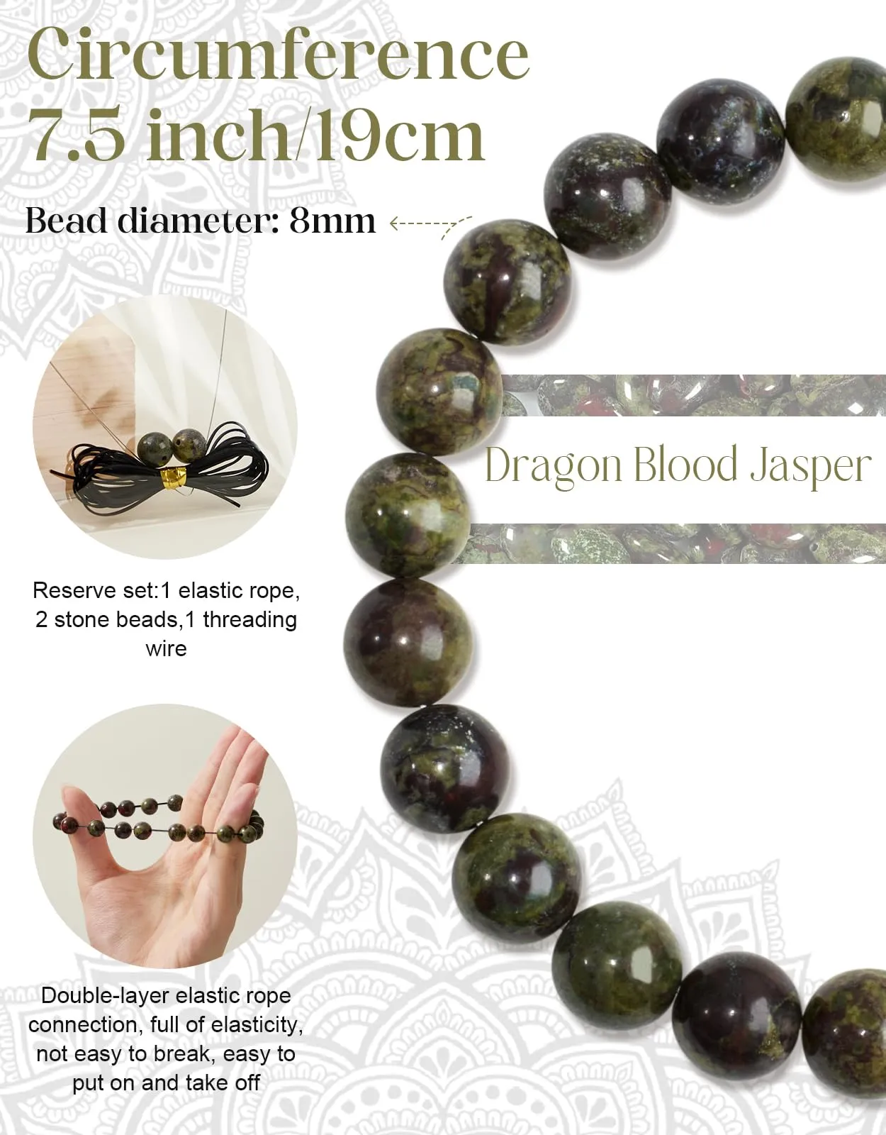 Landorilo Bracciale in Pietre Naturali Jaspe Sangre Dragón per Donna e Uomo - immagine 4