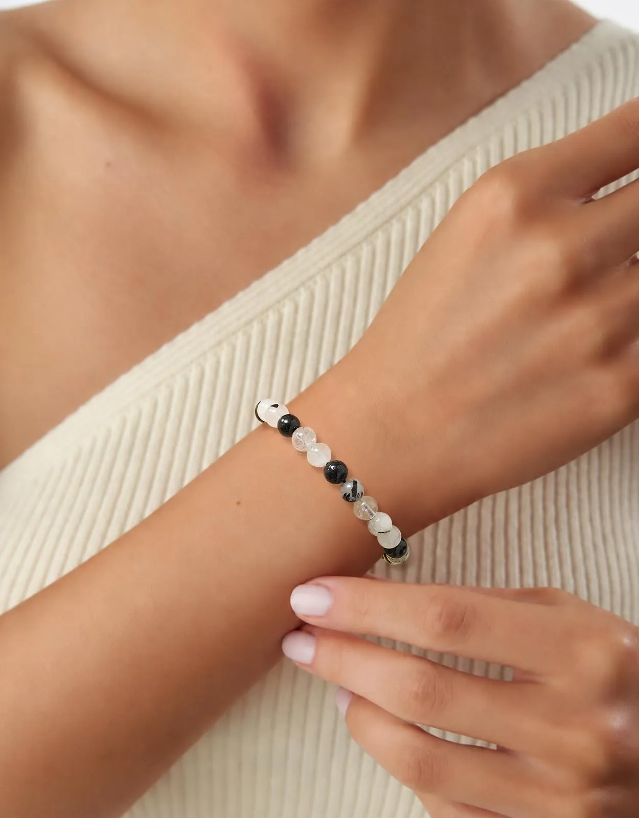 Landorilo Bracciale in Pietre Naturali Quarzo Tormalino per Donna e Uomo - immagine 3