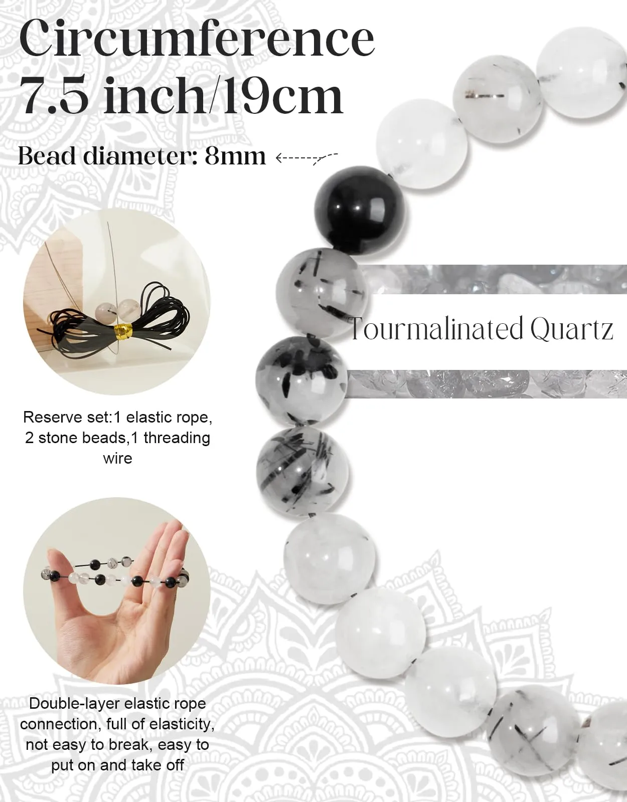Landorilo Bracciale in Pietre Naturali Quarzo Tormalino per Donna e Uomo - immagine 4