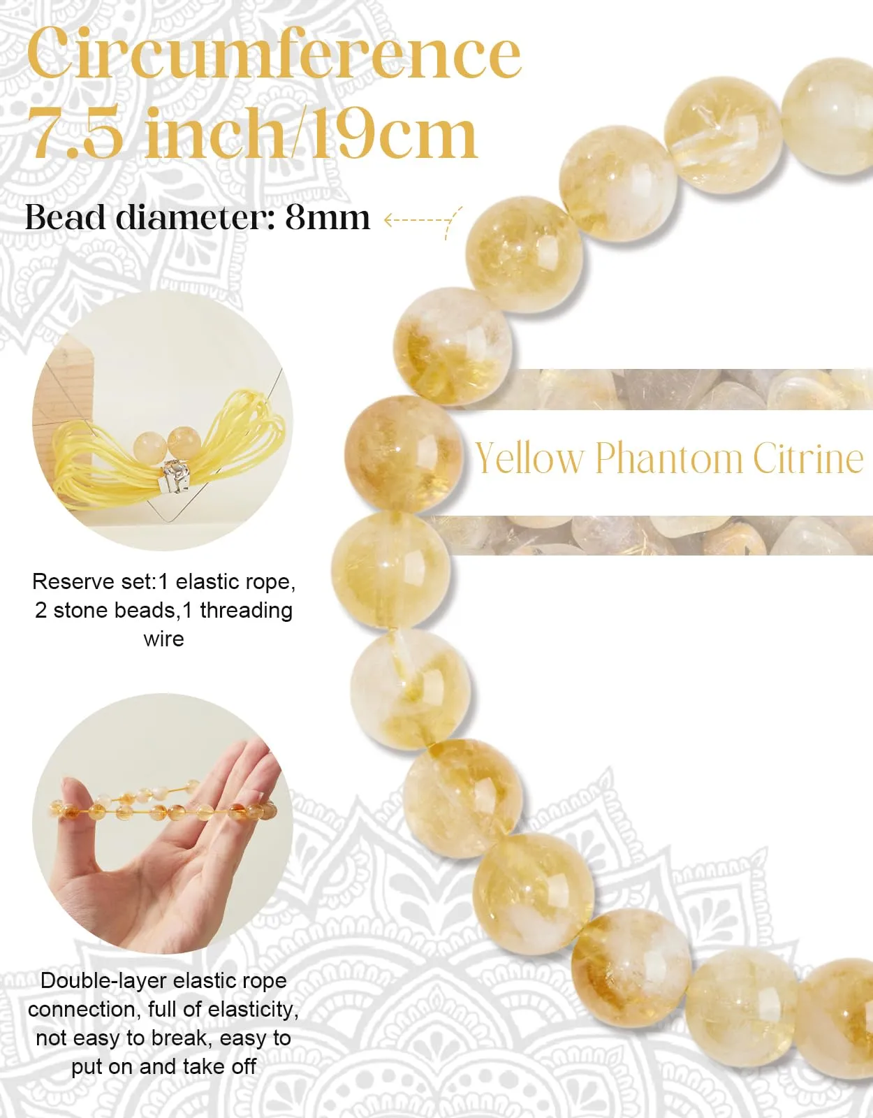 Landorilo Bracciale in Pietre Naturali Citrino Fantasma per Donna e Uomo - immagine 4
