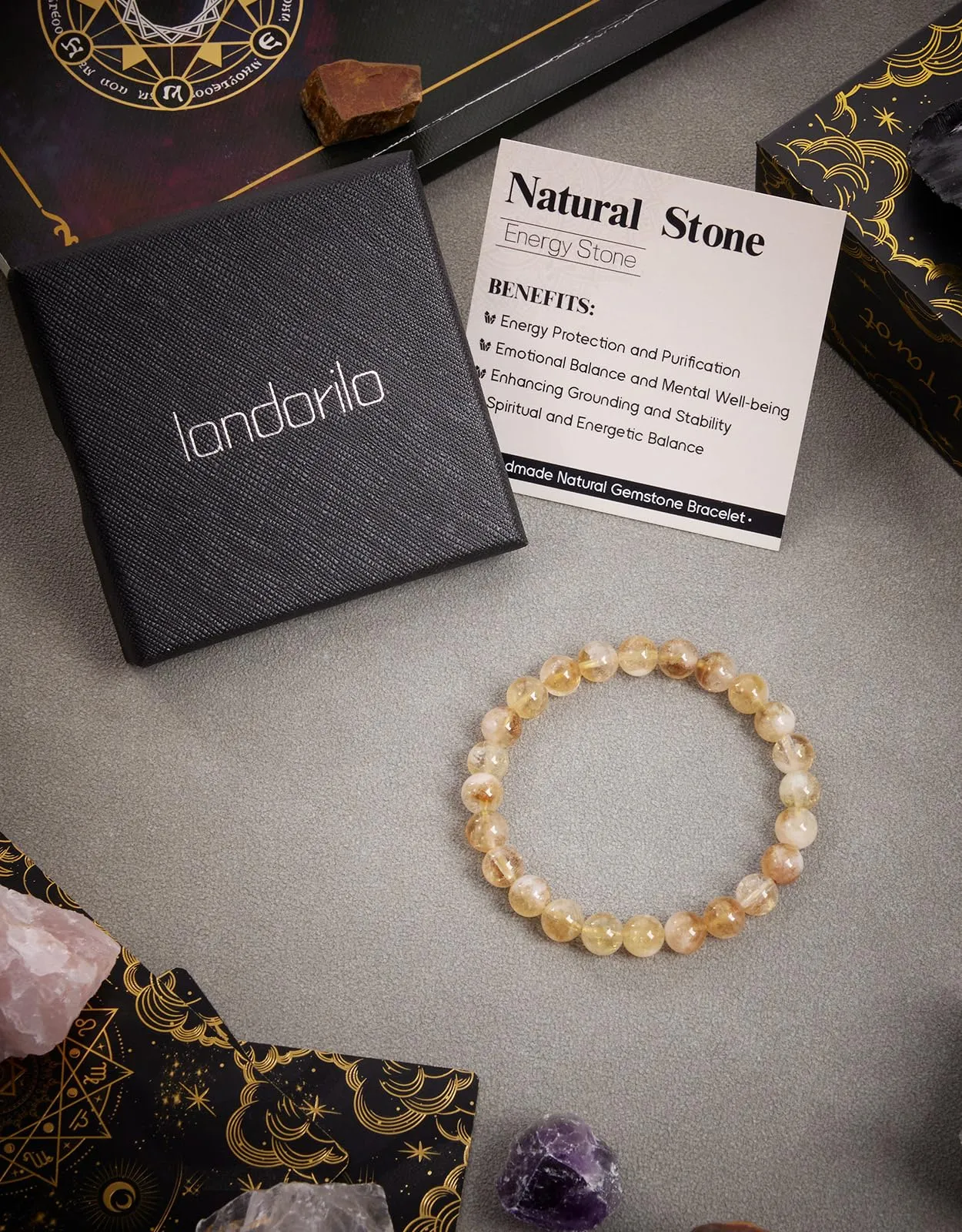Landorilo Bracciale in Pietre Naturali Citrino Fantasma per Donna e Uomo - immagine 5