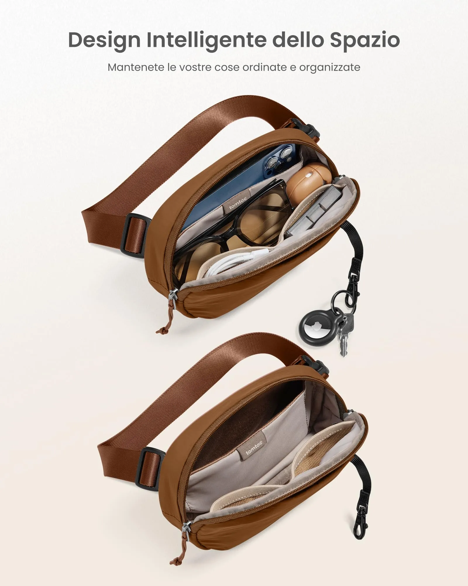 tomtoc Marsupio da Donna con Protezione RFID, 1,5 L, Borsa a Tracolla Impermeabile, Caramello - immagine 3