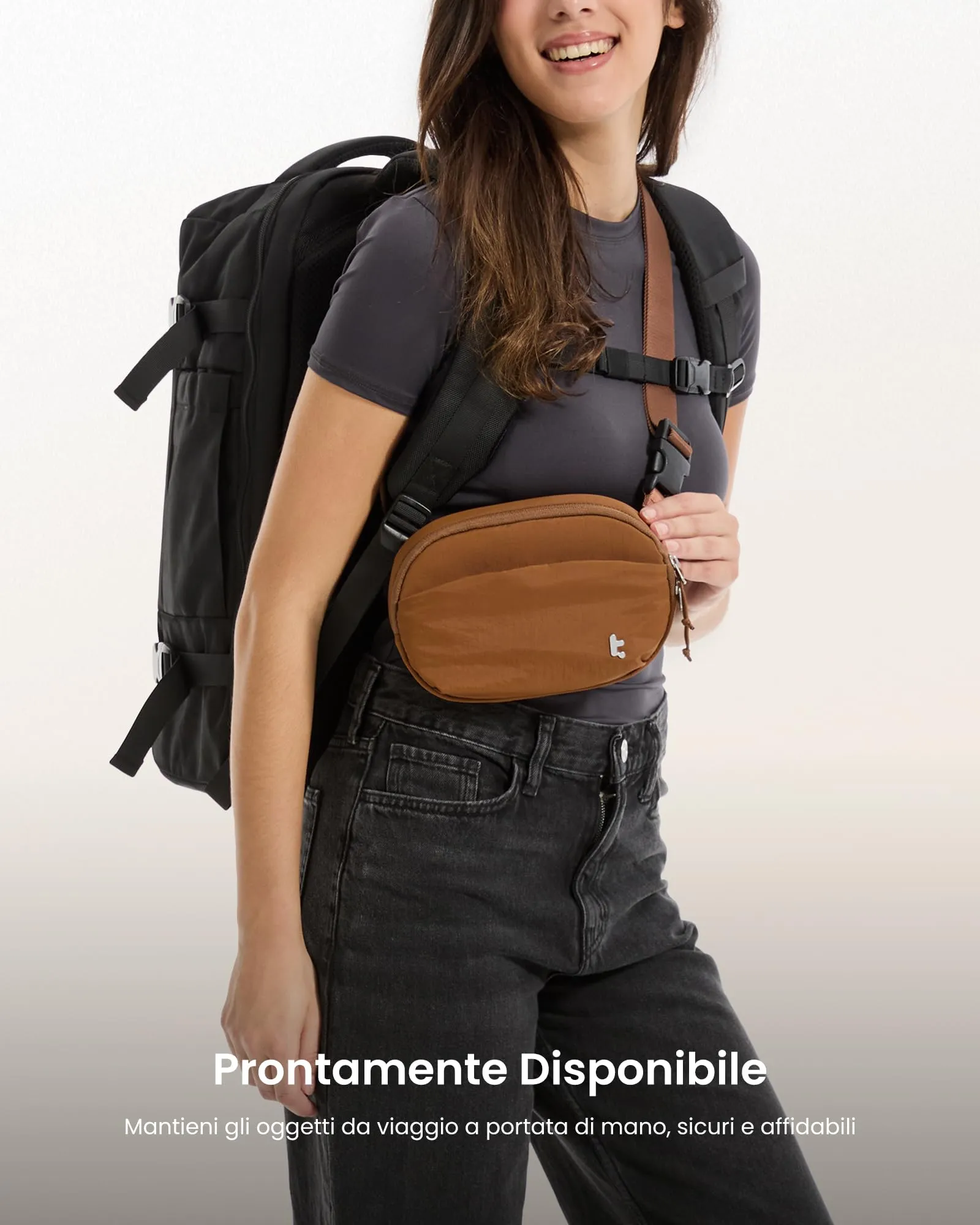 tomtoc Marsupio da Donna con Protezione RFID, 1,5 L, Borsa a Tracolla Impermeabile, Caramello - immagine 5