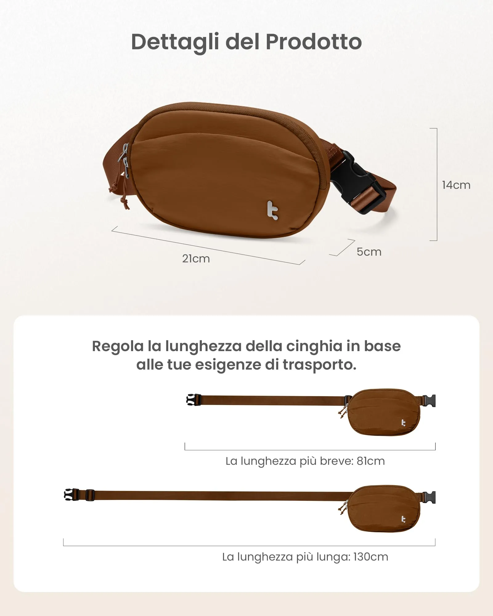 tomtoc Marsupio da Donna con Protezione RFID, 1,5 L, Borsa a Tracolla Impermeabile, Caramello - immagine 6