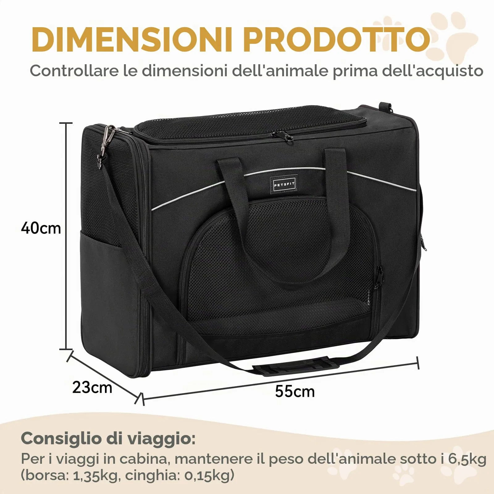 Petsfit Borsa Trasportino per Cani e Gatti da Aereo, 55 x 40 x 23 cm - immagine 4