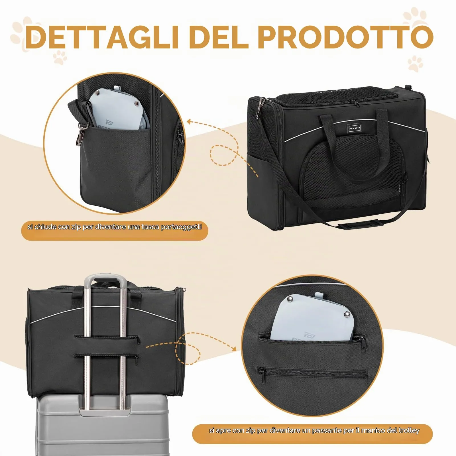Petsfit Borsa Trasportino per Cani e Gatti da Aereo, 55 x 40 x 23 cm - immagine 7