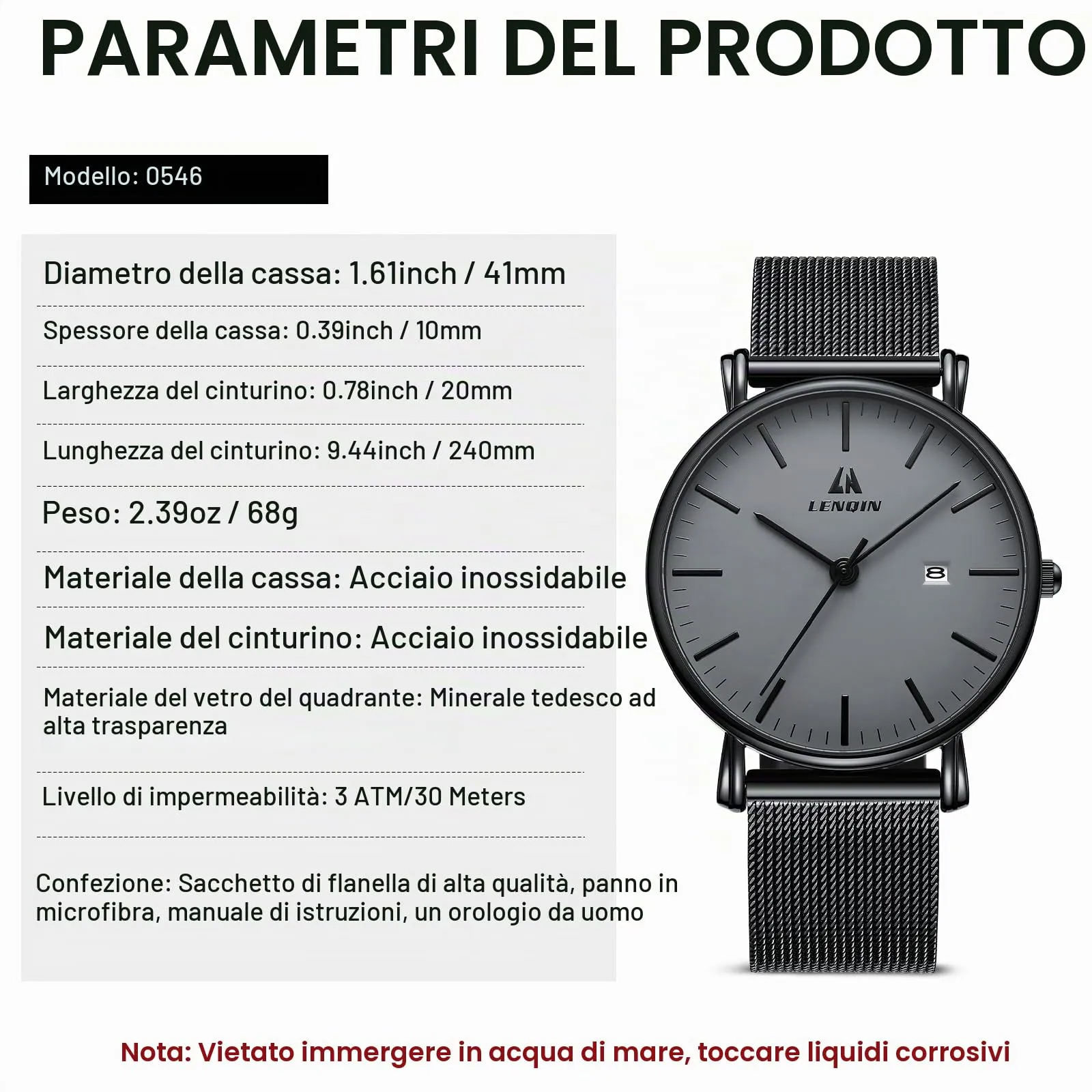 LN LENQIN Orologio Uomo Analogico Quarzo in Acciaio Inossidabile Impermeabile Business - immagine 8