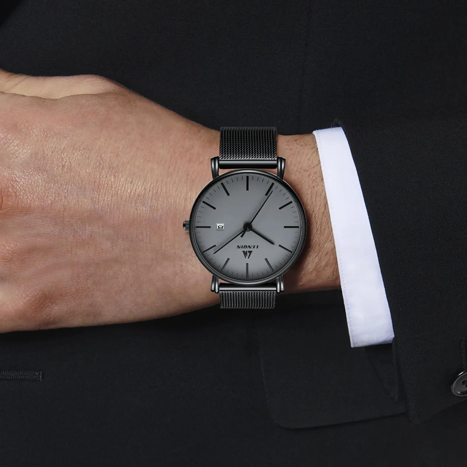 LN LENQIN Orologio Uomo Analogico Quarzo in Acciaio Inossidabile Impermeabile Business - immagine 9