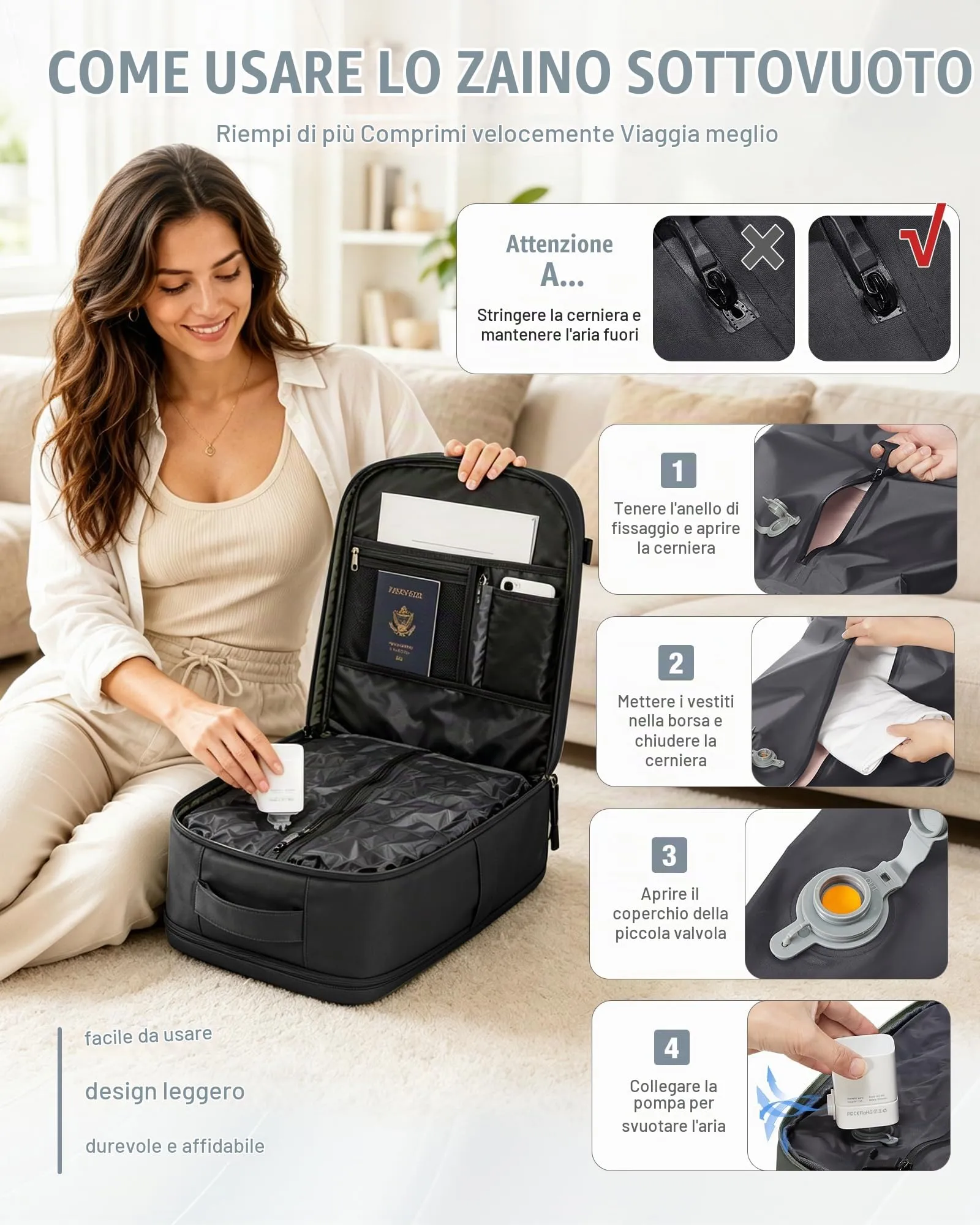 BJLFS Zaino da Viaggio Sottovuoto 40x30x20 Ryanair Wizzair - immagine 4