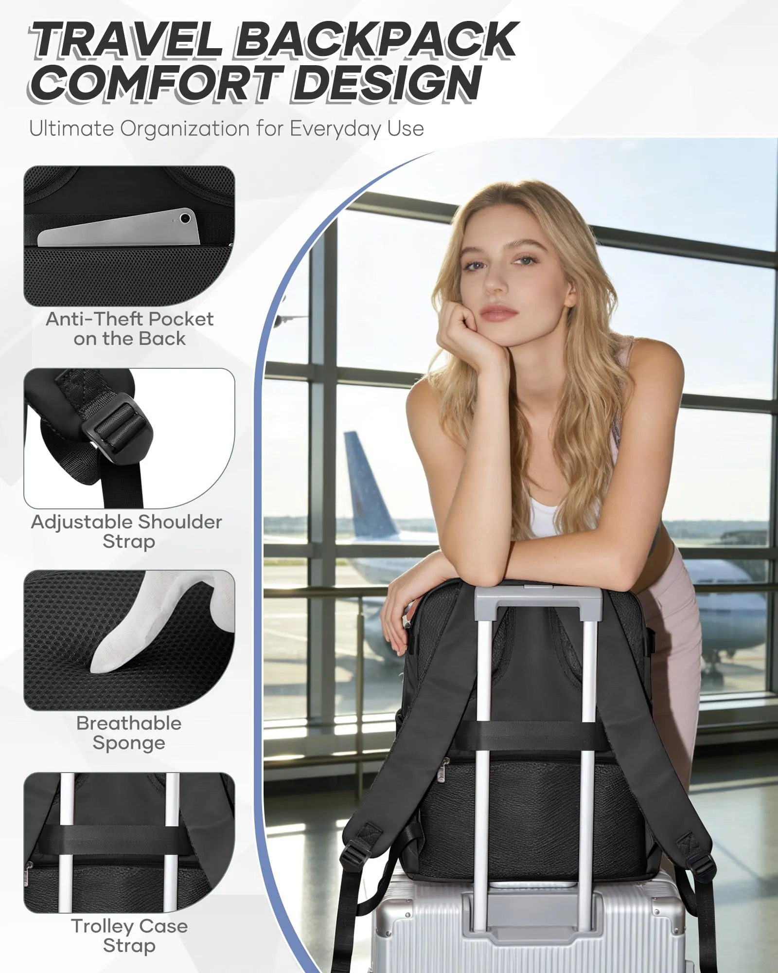 BJLFS Zaino da Viaggio Sottovuoto Ryanair Wizzair 40x30x20 cm - immagine 5