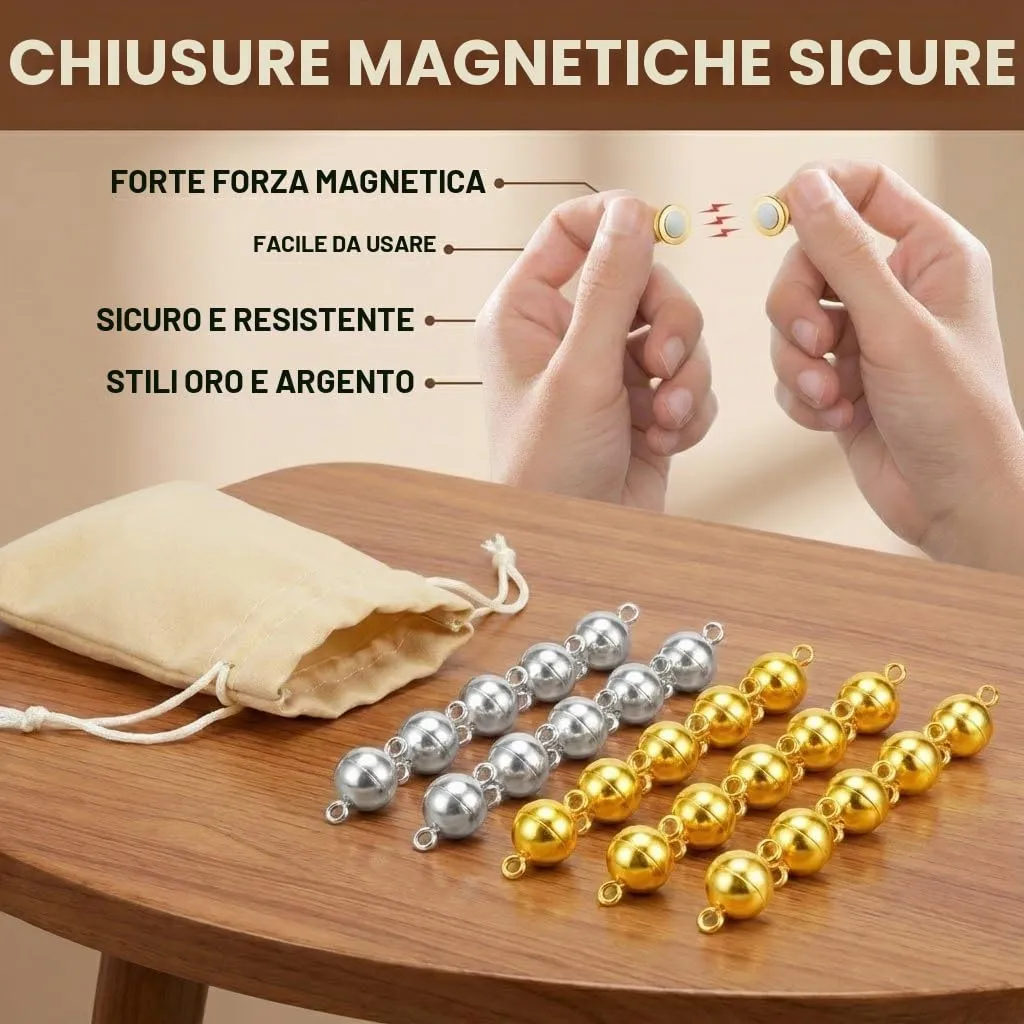 MAXMURYS Chiusure Magnetiche per Braccialetti e Collane, Set da 52 Pezzi (26 Dorate e 26 Argentate), 8mm - immagine 6