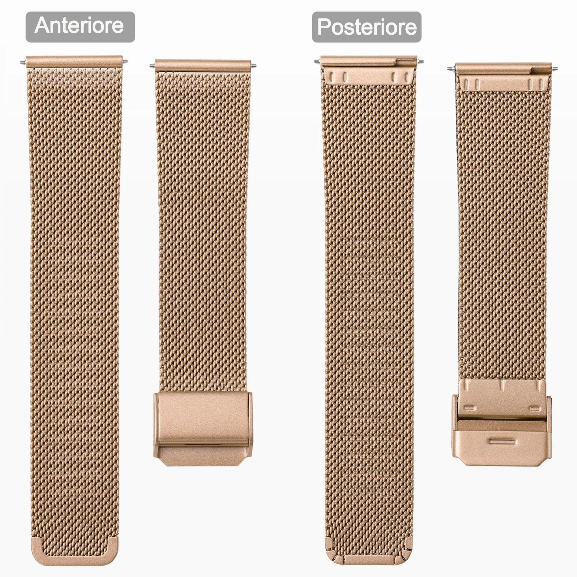 AidorMax Cinturino 22 mm in Acciaio Inossidabile a Maglia, Regolabile a Sgancio Rapido, Oro Rosa - immagine 3