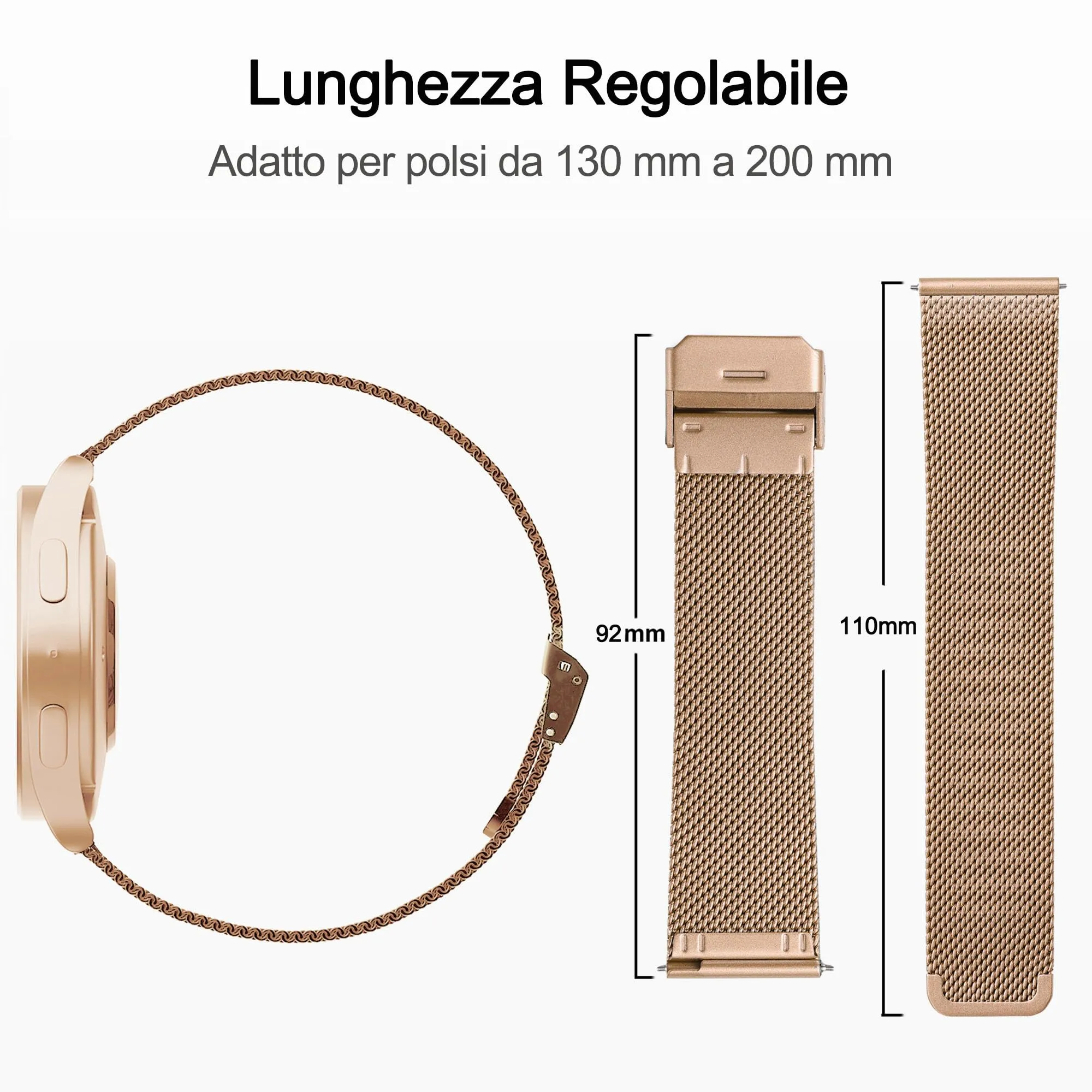 AidorMax Cinturino 22 mm in Acciaio Inossidabile a Maglia, Regolabile a Sgancio Rapido, Oro Rosa - immagine 6