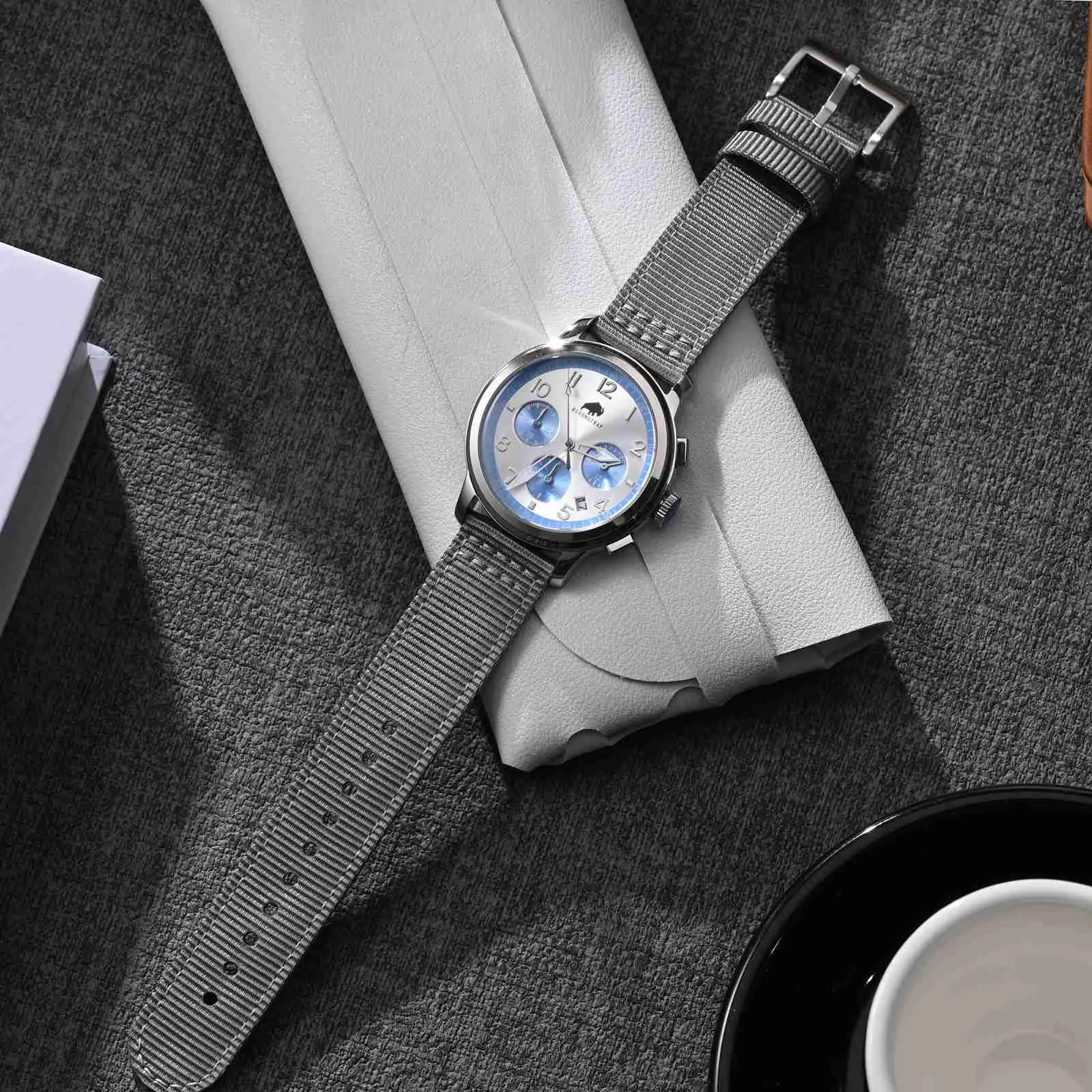 BISONSTRAP Cinturino in Nylon per Orologi Militari, Sgancio Rapido, Fibbia Spazzolata, 24mm, Grigio (Fibbia Argento) - immagine 2