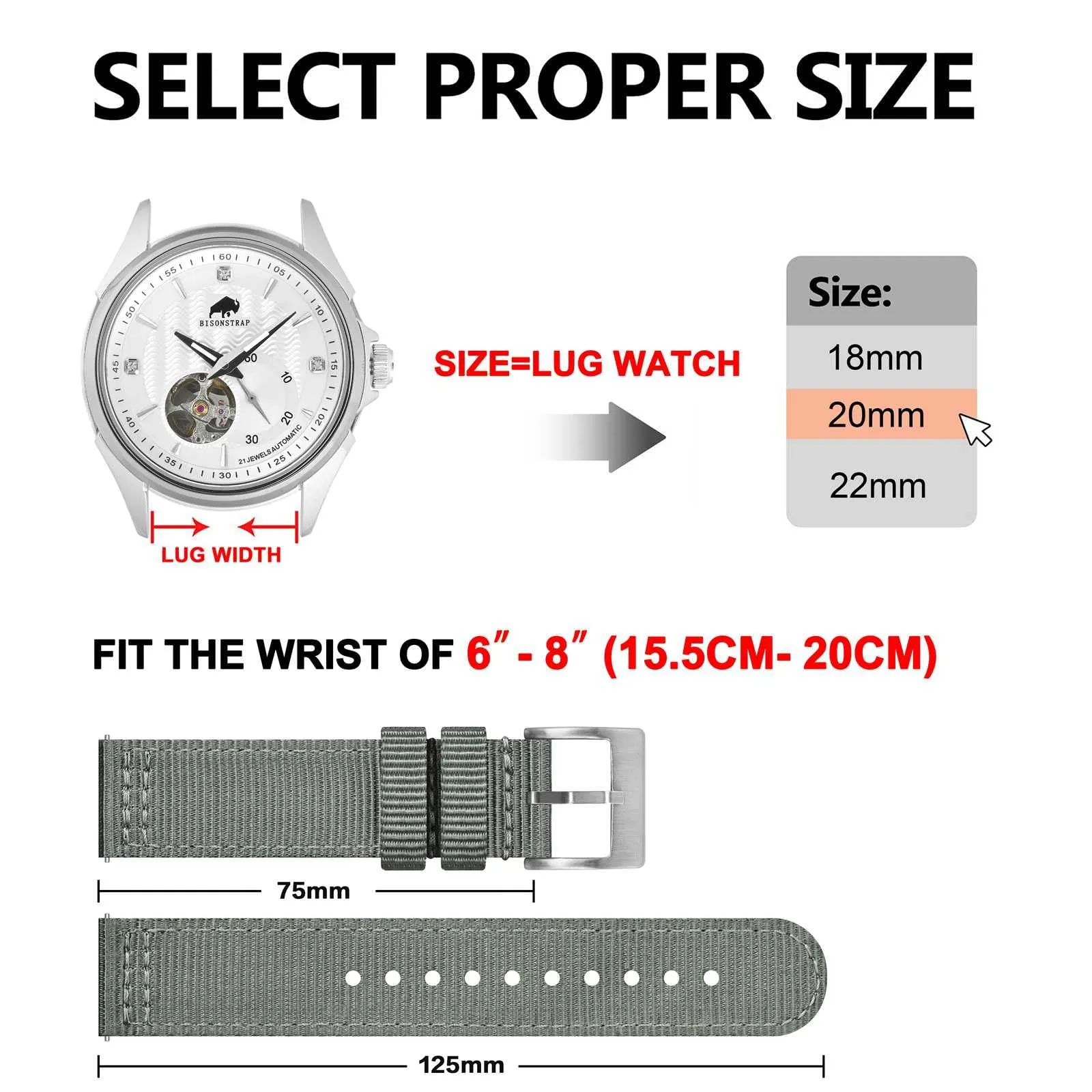 BISONSTRAP Cinturino in Nylon per Orologi Militari, Sgancio Rapido, Fibbia Spazzolata, 24mm, Grigio (Fibbia Argento) - immagine 5