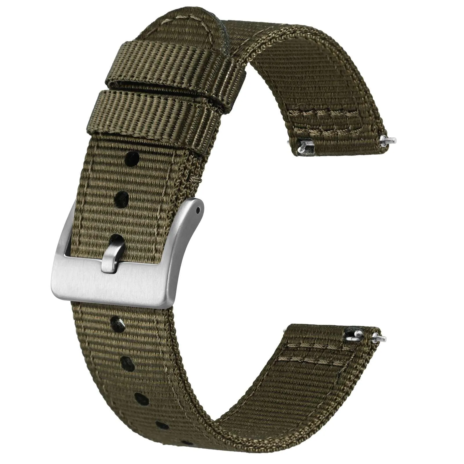 BISONSTRAP Cinturino in Nylon da Uomo per Orologi Militari, Sgancio Rapido, 24mm, Verde Militare (Fibbia Argento) - immagine 1