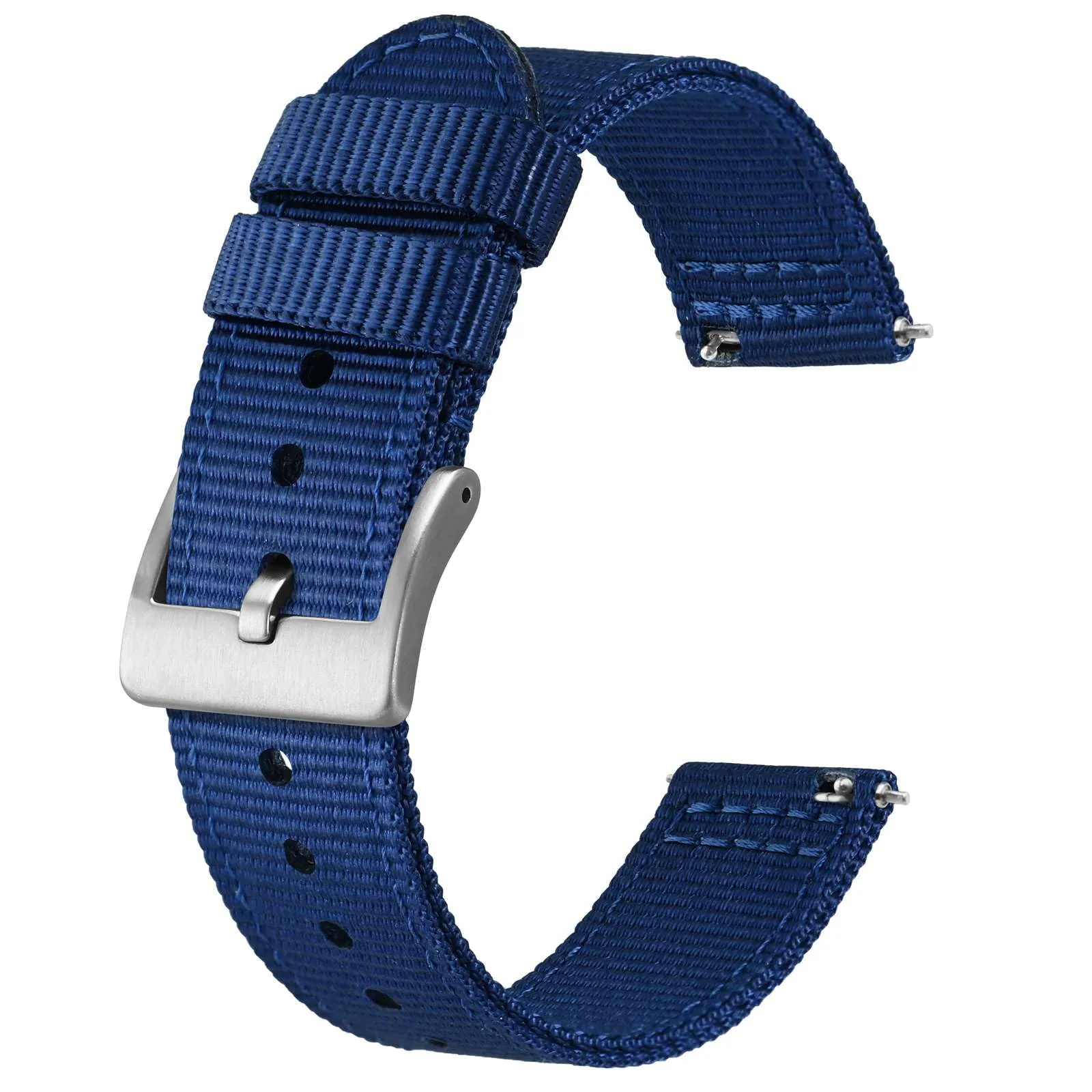 BISONSTRAP Cinturino in Nylon da Uomo per Orologi Militari, Sgancio Rapido, Fibbia Spazzolata, 20mm, Blu (Fibbia Argento) - immagine 1