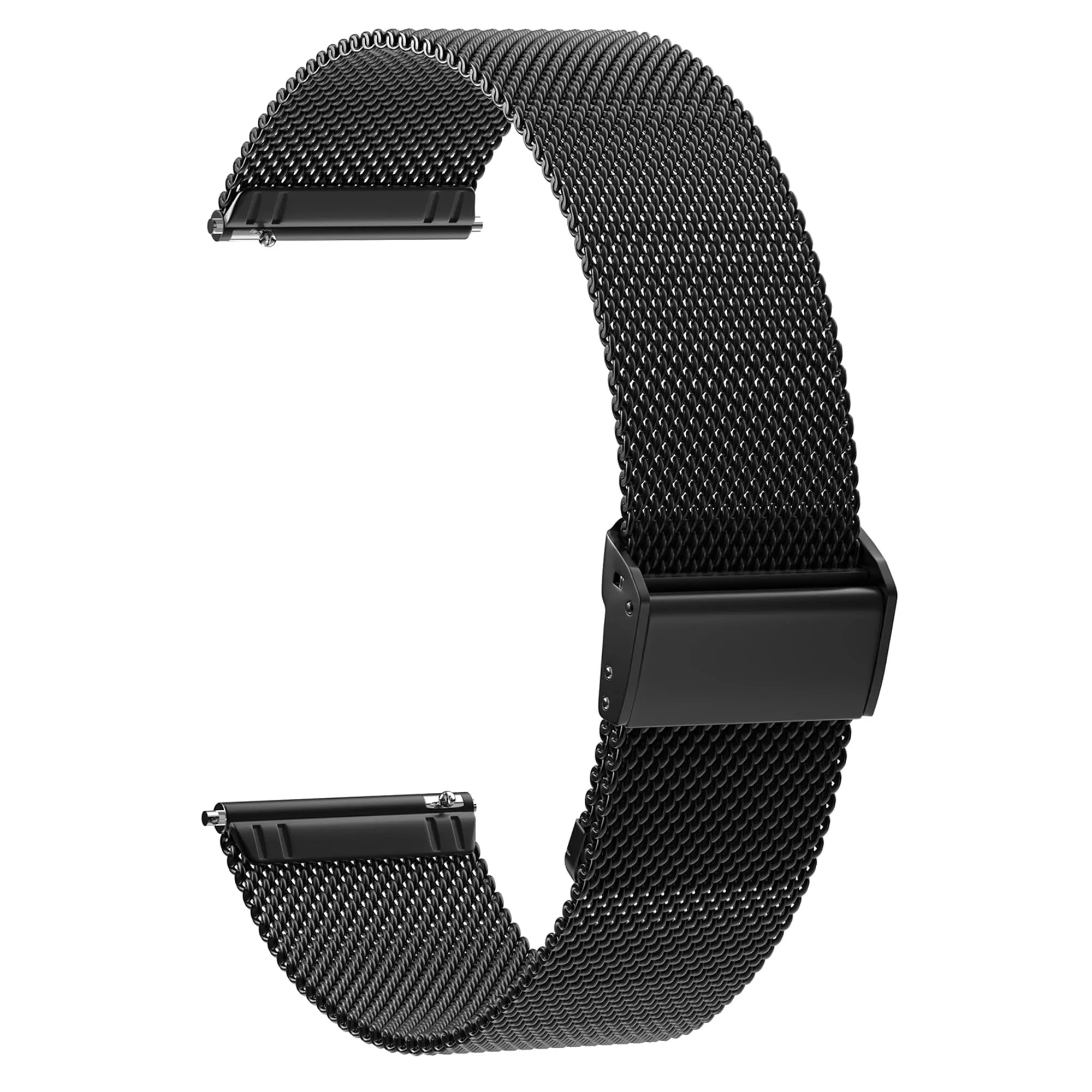 AidorMax Cinturino in Acciaio Inossidabile a Maglia Sottile 20 mm, Regolabile a Sgancio Rapido, Nero - immagine 1