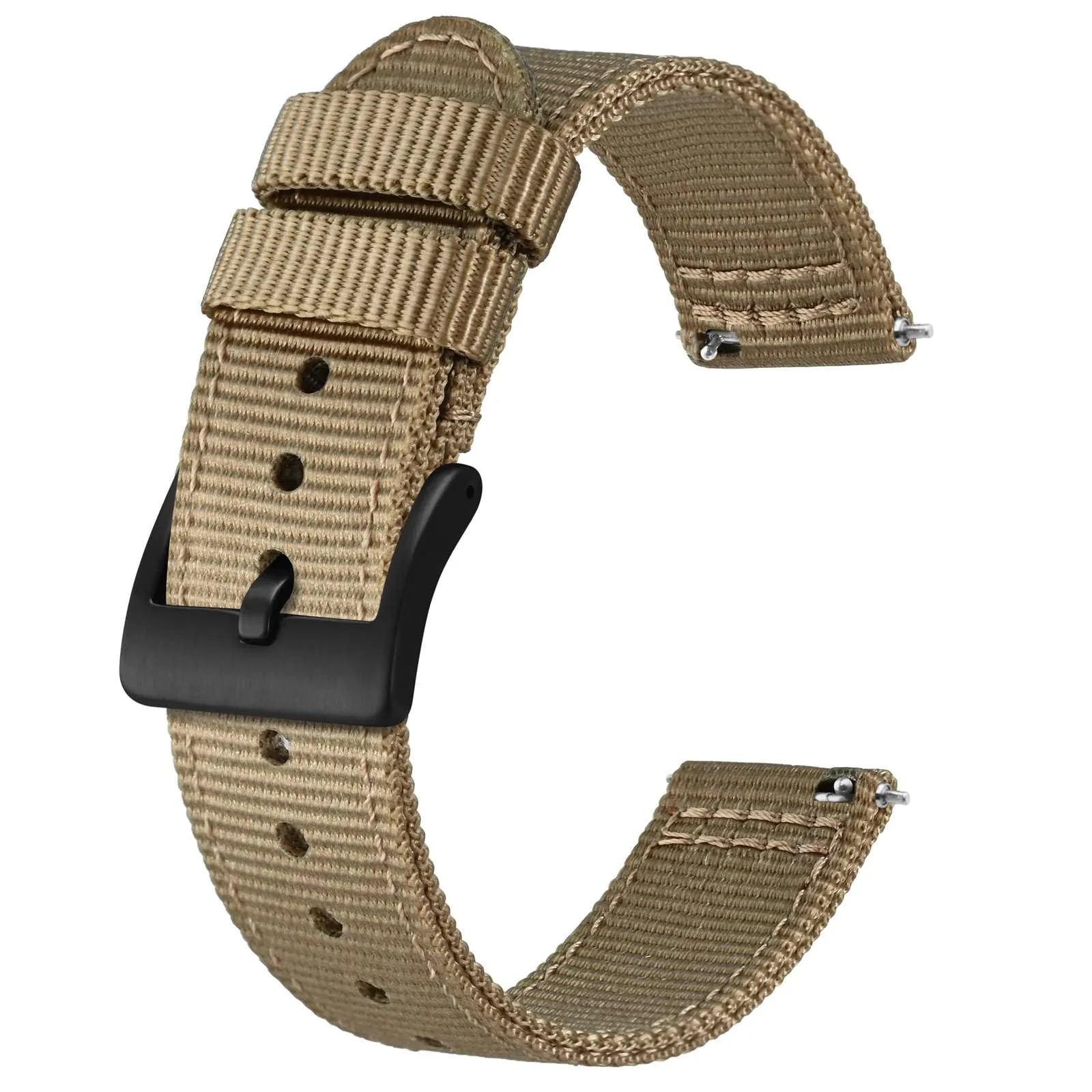 BISONSTRAP Cinturino in Nylon da Uomo per Orologi Militari, Sgancio Rapido, Fibbia Spazzolata, 20mm, Kaki (Fibbia Nera) - immagine 1