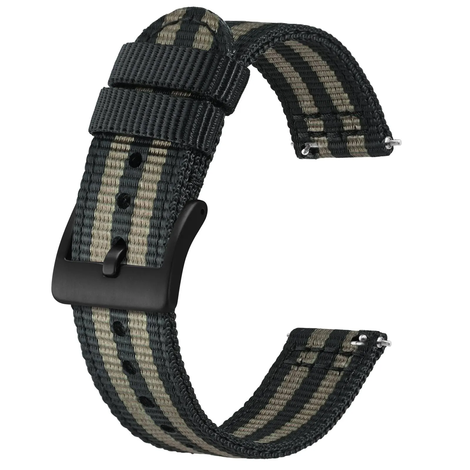 BISONSTRAP Cinturino in Nylon da Uomo per Orologi Militari, Sgancio Rapido, 22mm, Nero+Grigio (Fibbia Nera) - immagine 1
