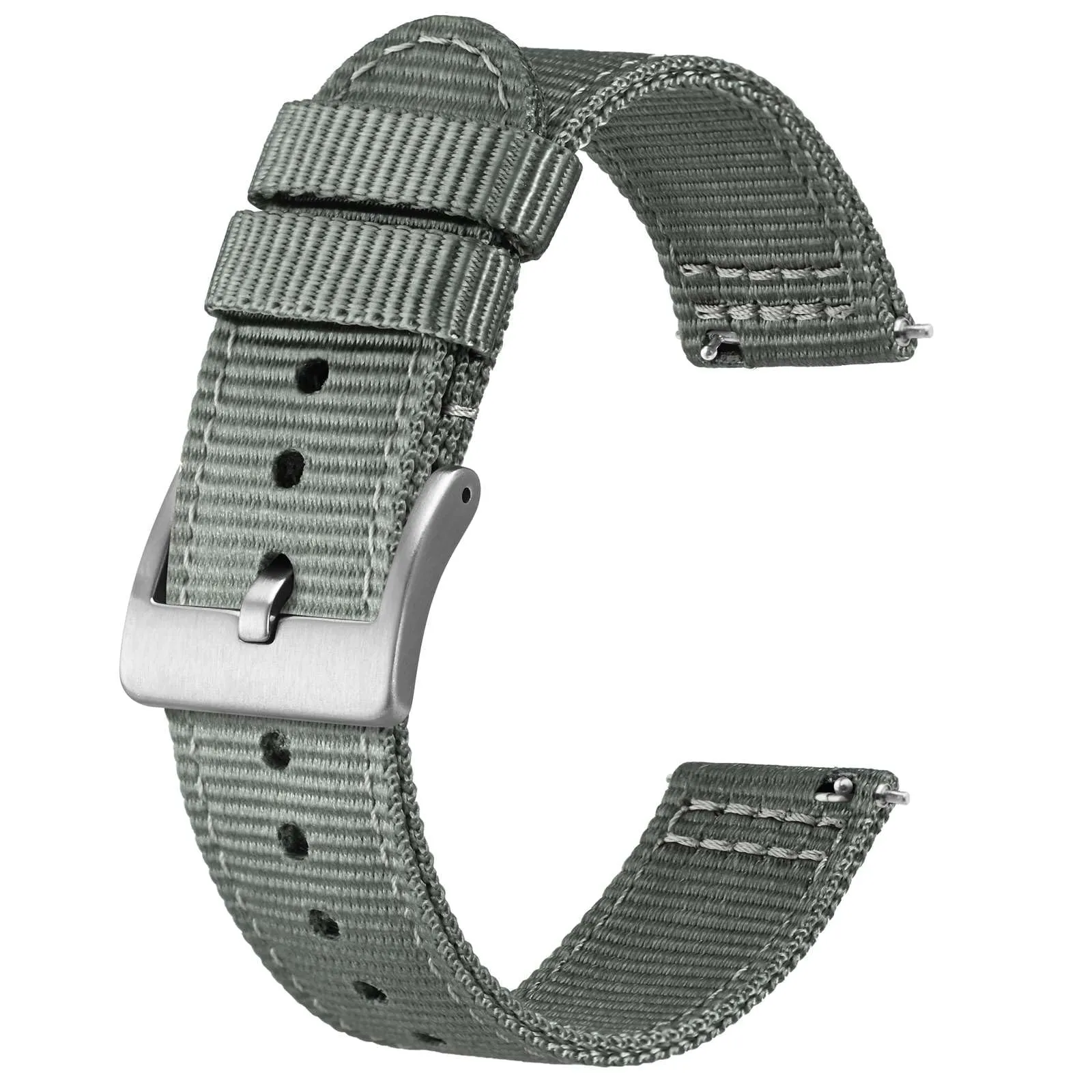 BISONSTRAP Cinturino in Nylon da Uomo per Orologi Militari, Sgancio Rapido, 22mm, Grigio (Fibbia Argento) - immagine 1
