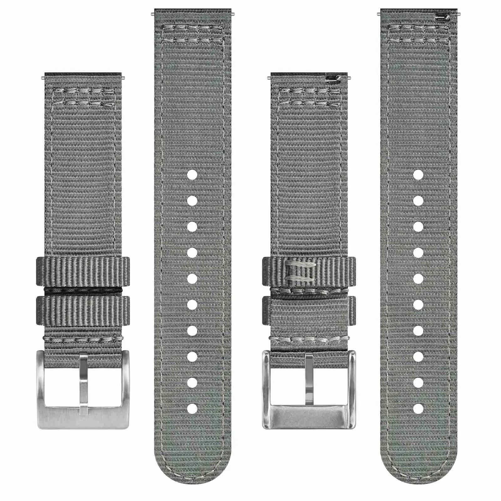 BISONSTRAP Cinturino in Nylon da Uomo per Orologi Militari, Sgancio Rapido, 22mm, Grigio (Fibbia Argento) - immagine 3