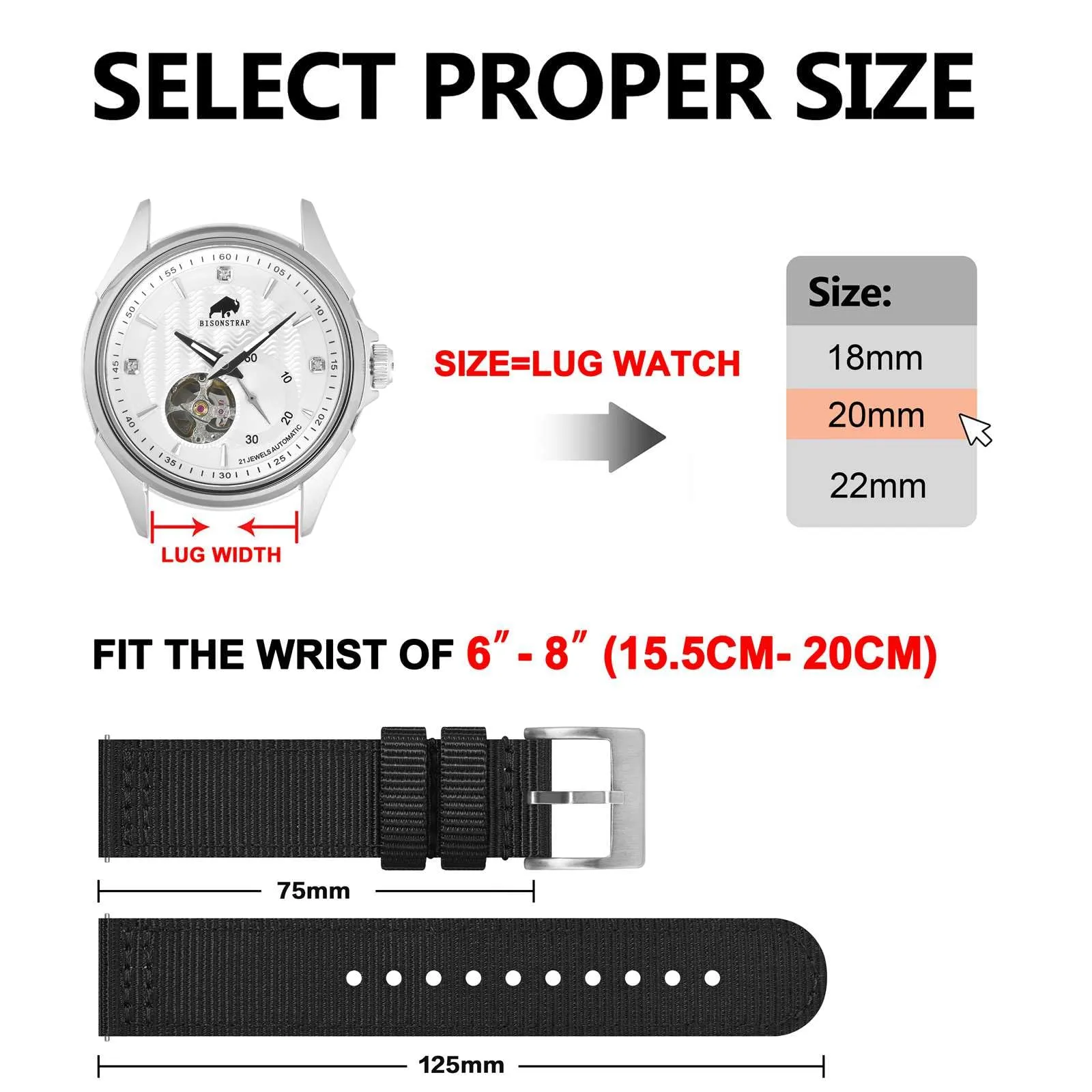 BISONSTRAP Cinturino in Nylon per Orologi Militari, Sgancio Rapido, Fibbia Spazzolata, 24mm, Nero (Fibbia Argento) - immagine 5