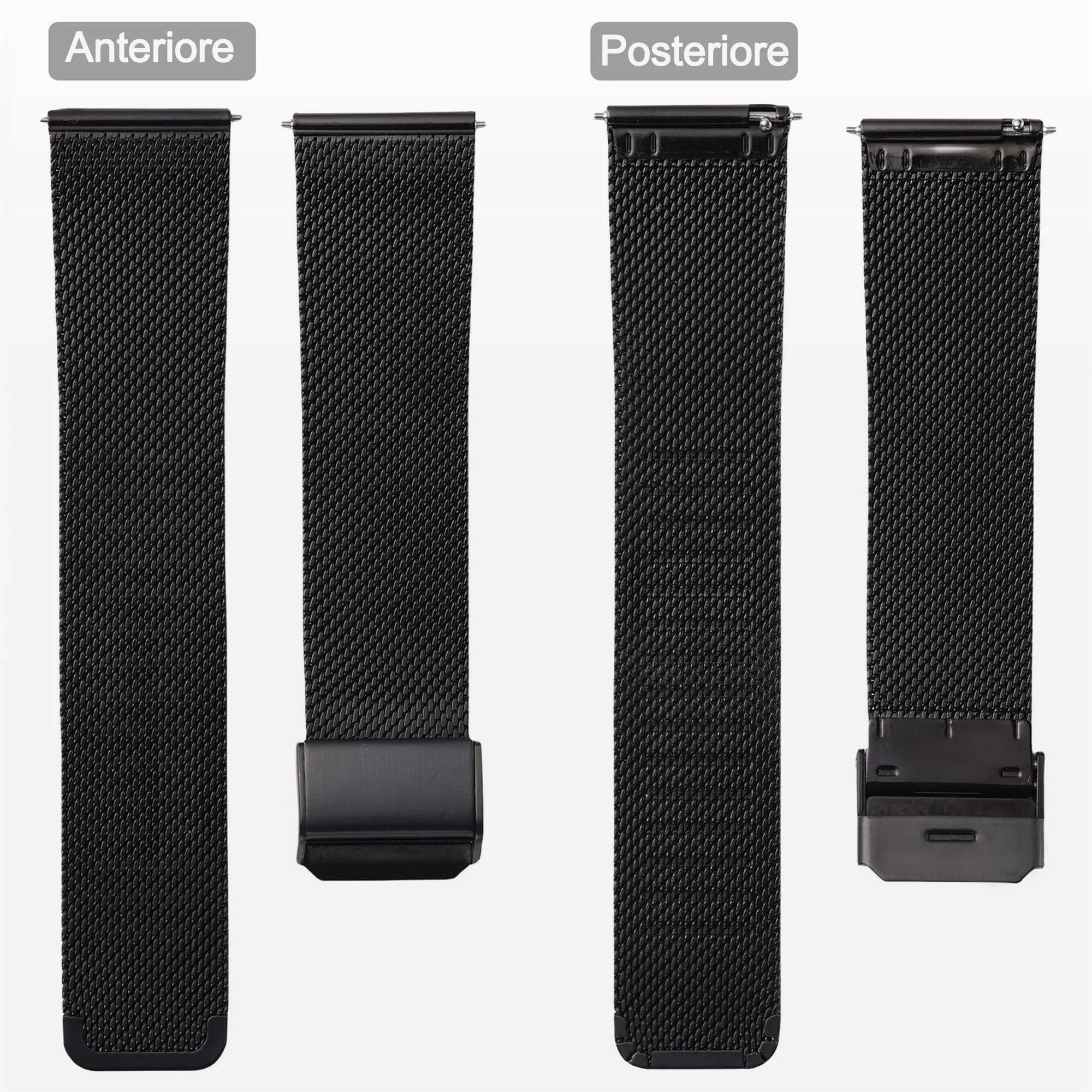 AidorMax Cinturino in Acciaio Inossidabile a Maglia 22 mm, Regolabile a Sgancio Rapido, Nero - immagine 3