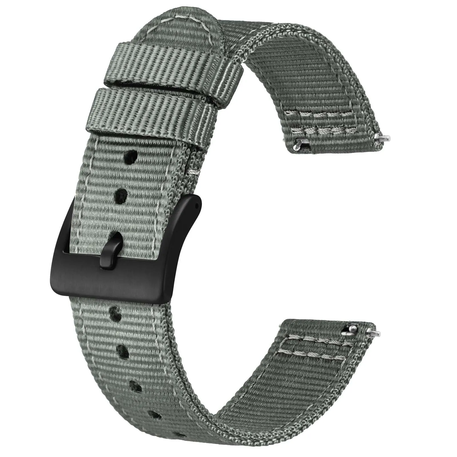 BISONSTRAP Cinturino in Nylon per Orologi Militari, Sgancio Rapido, 18mm, Grigio (Fibbia Nera) - immagine 1