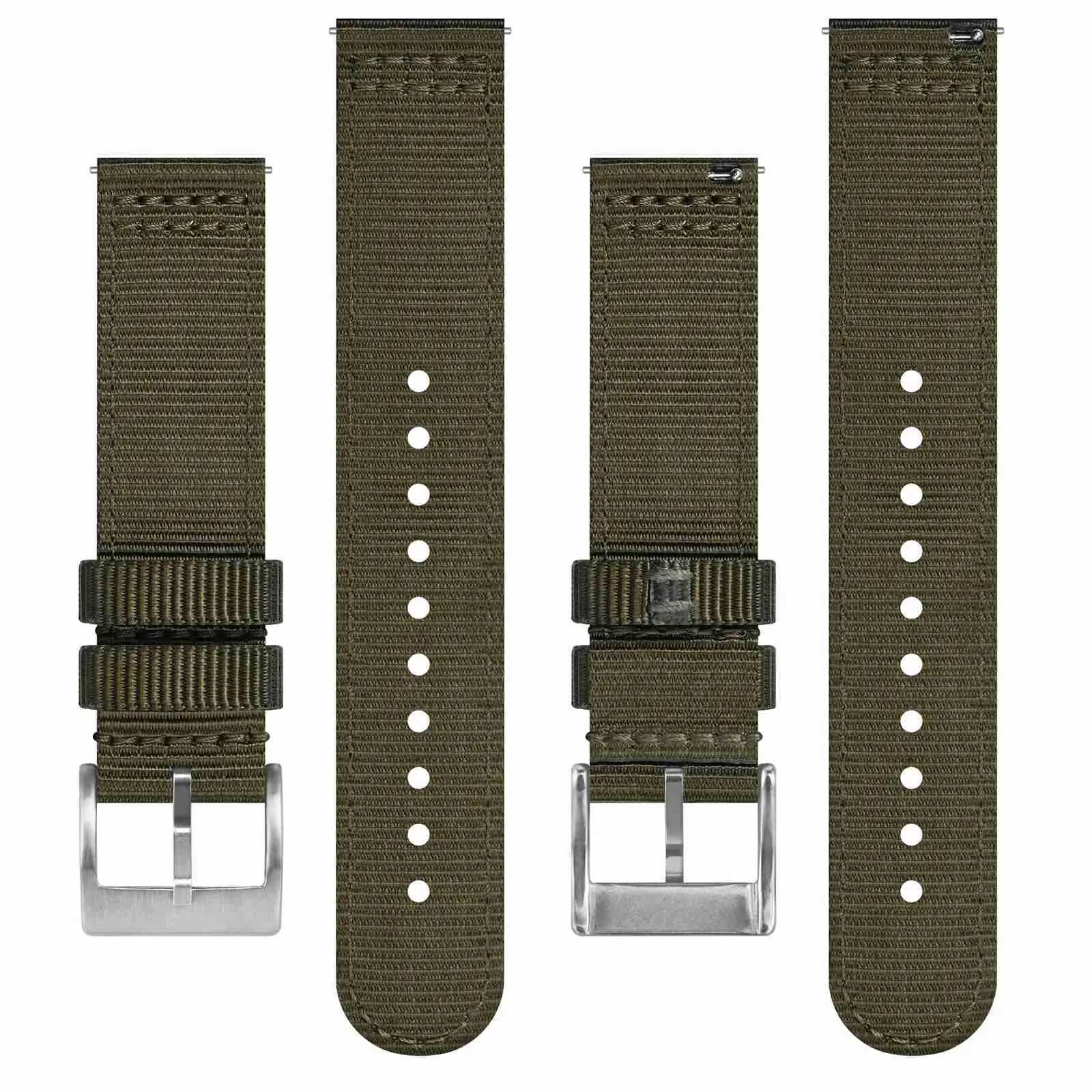 BISONSTRAP Cinturino in Nylon per Orologi Militari, Sgancio Rapido, Fibbia Spazzolata, 18mm, Verde Militare (Fibbia Argento) - immagine 3