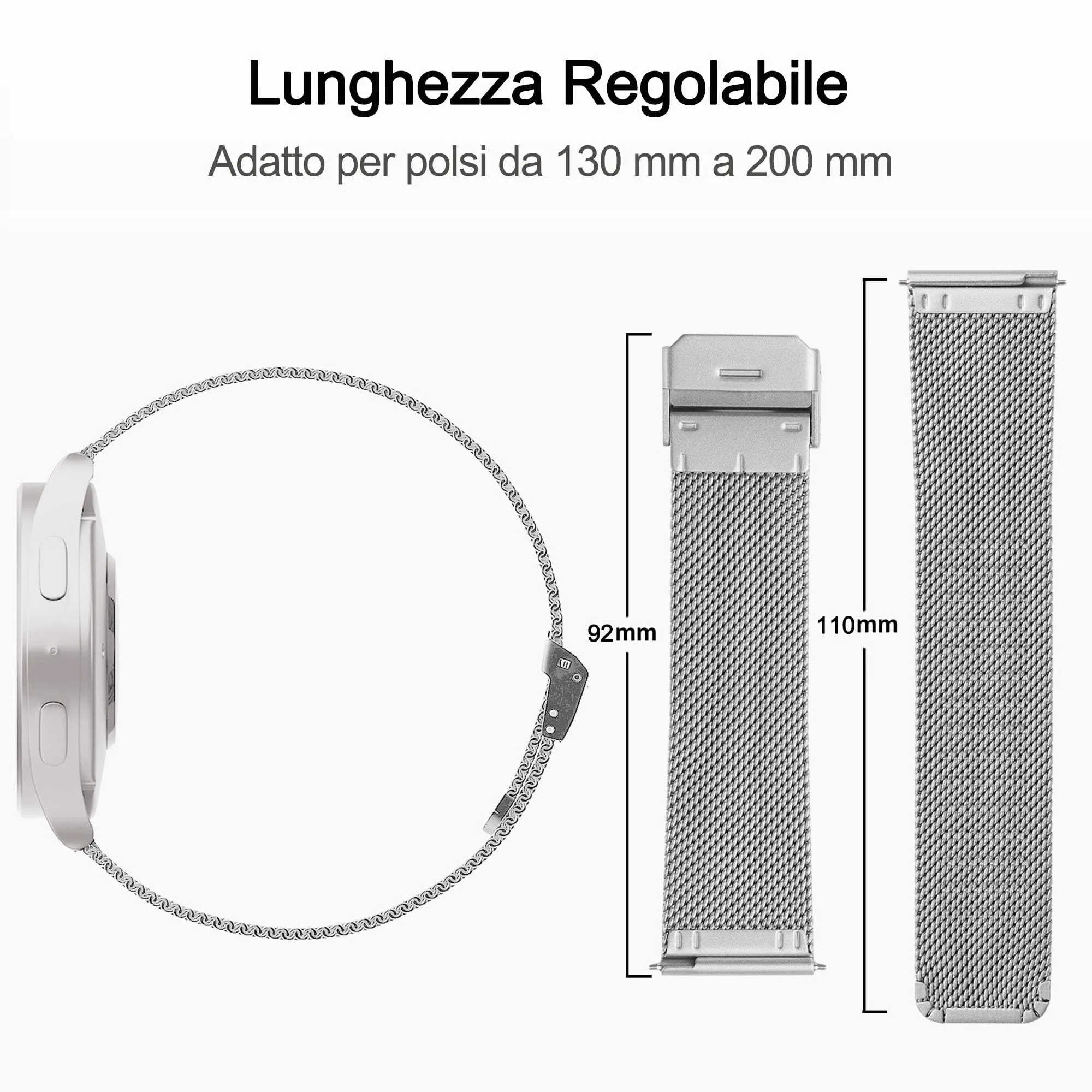 AidorMax Cinturino in Acciaio Inossidabile a Maglia Sottile, 20 mm, Argento - immagine 6